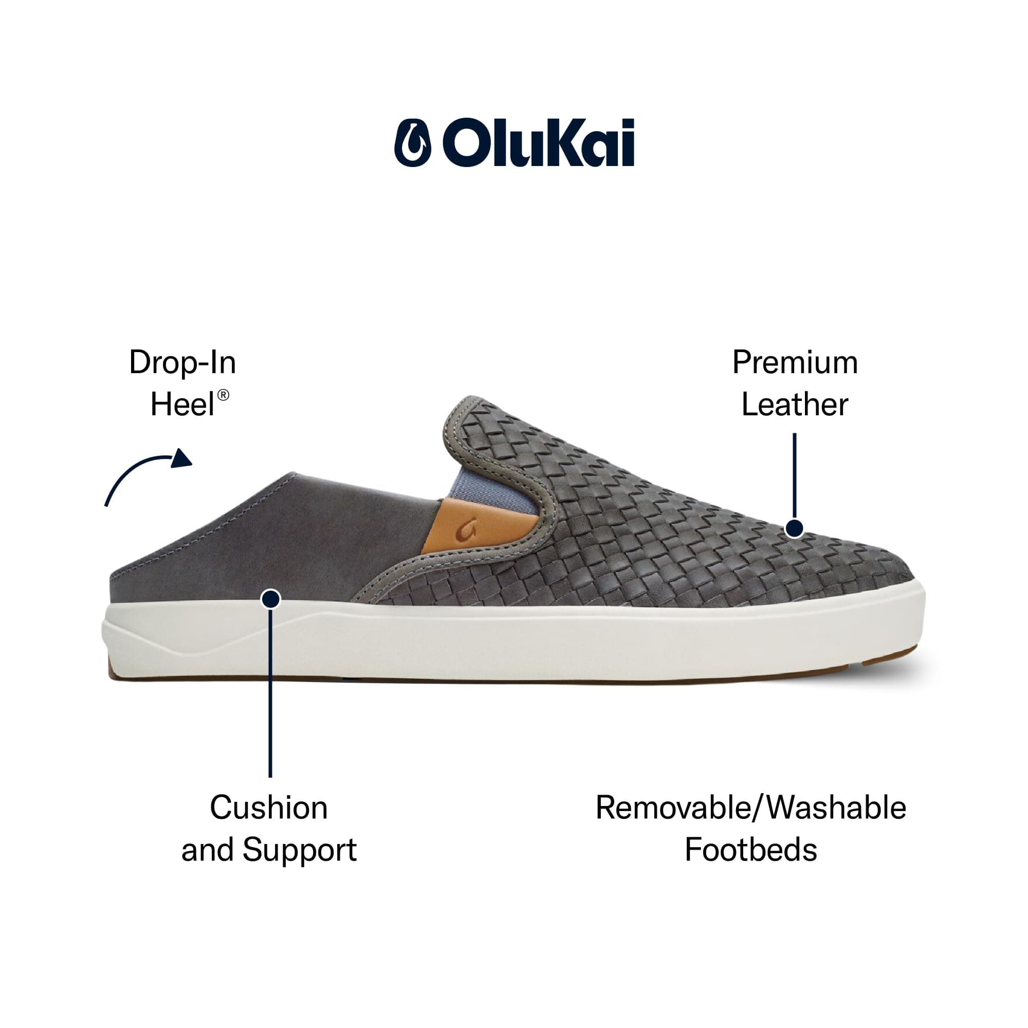 OLUKAI Lae'ahi Lauhala Men's Slip On Sneakers, Drop-in Heel & All-Day Comfort, Breathable Lining, Premium Leather