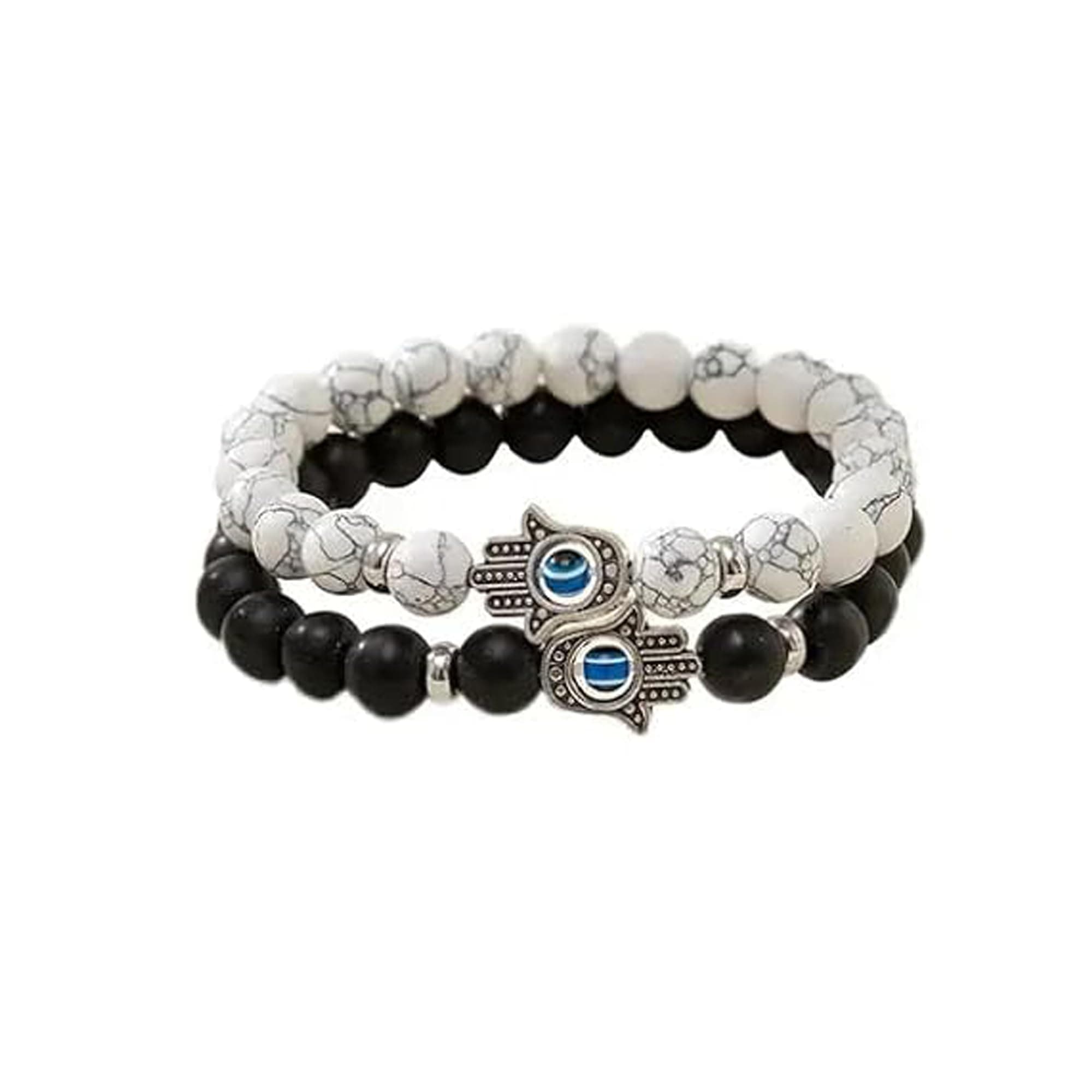 Fashion Frill Couple Bracelets Black & White Onyx Evil Eye Stretchable Wrist Band Bracelet For Women Men Boys Girls Love Gifts Friendship Promise Bracelets