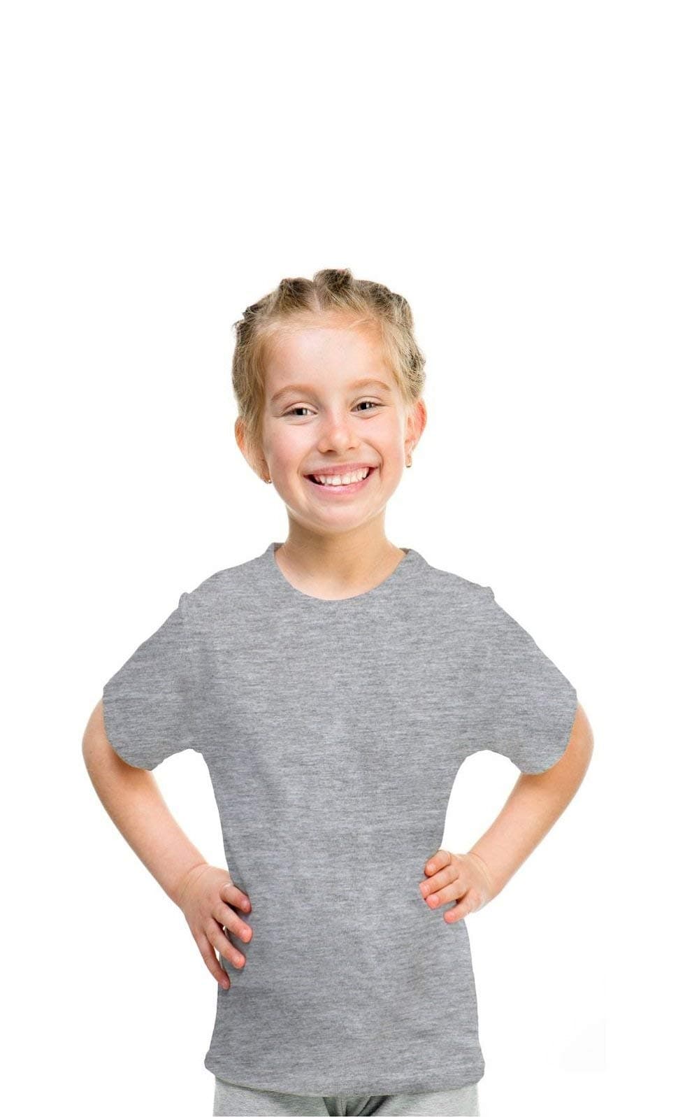 Double F Branded Girl's Cotton Round Neck Half Sleeve Solid T-Shirt (Light Grey, 7T8 Year)
