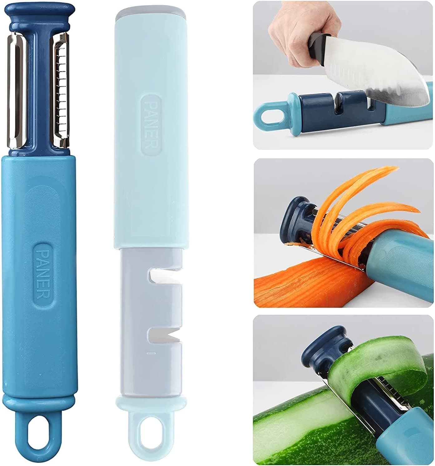 TCCO ENTERPRISE 2 in 1 Peeler & Knife Sharpener, Multifunctional 2-Stage Knife Sharpener to Restore Non-Serrated Knife Blades Quickly, Julienne Vegetable Peeler Perfect for Carrot, Potato, Melon ( 1 PCS MULTI-COLOR )
