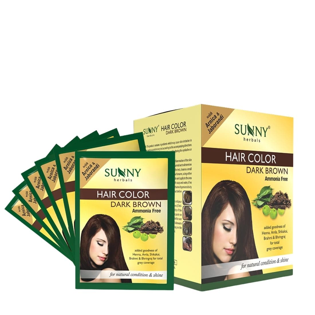 Sunny Herbals Dark Brown Hair Color | Rich & Natural Shade | No Ammonia | Long-Lasting Color | Covers Grey Effectively | With Henna, Amla & Bhringraj | Soft & Shiny Hair | Unisex, Pack of 12