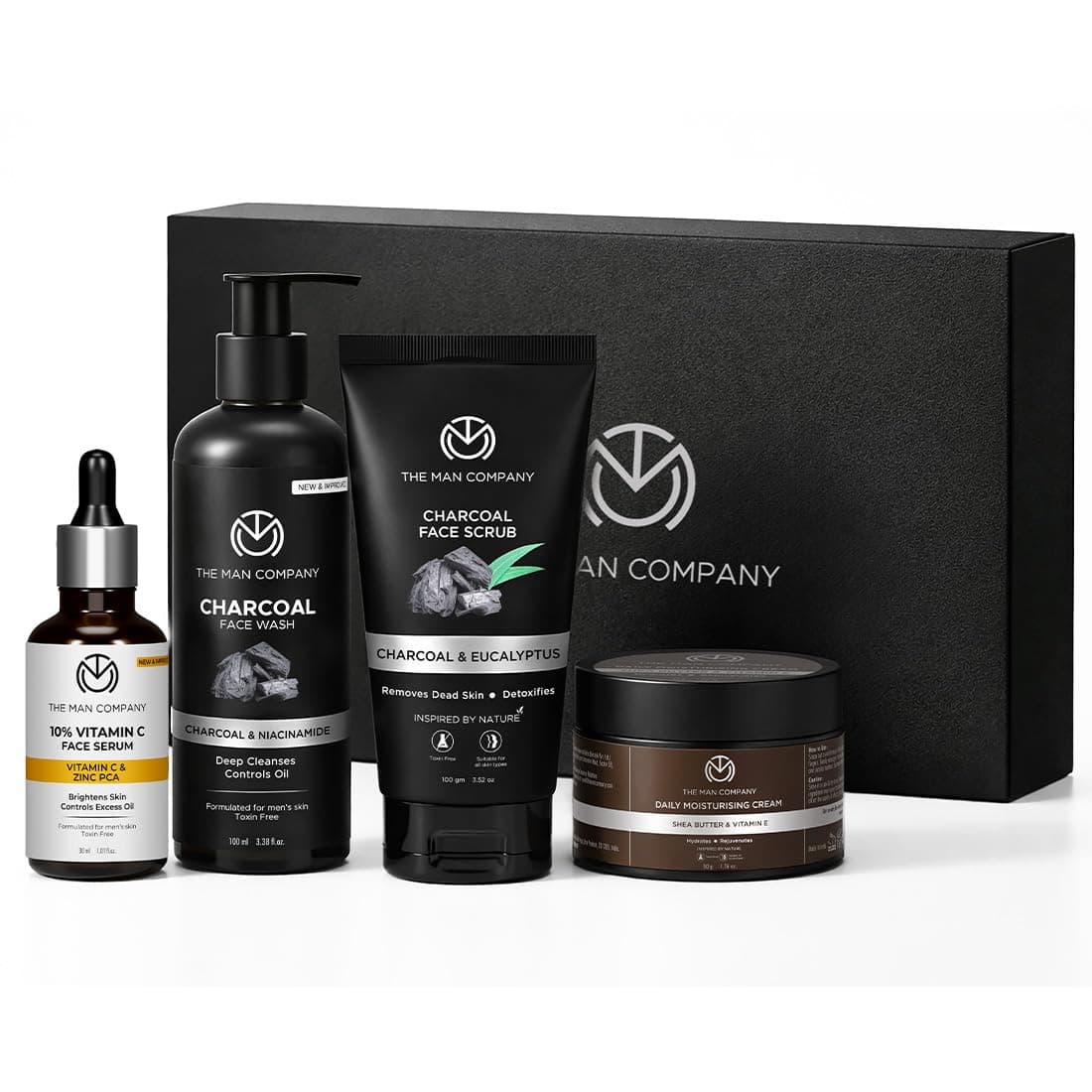 The Man Company Face On Point Facial Kit for Men | Pack of 4 | Charcoal Face Wash, Charcoal Scrub, 10% Vitamin C Serum & Daily Moisturizing Cream | Men's Skincare Gift Set | Rakhi, Anniversary & Birthday Gift for Men