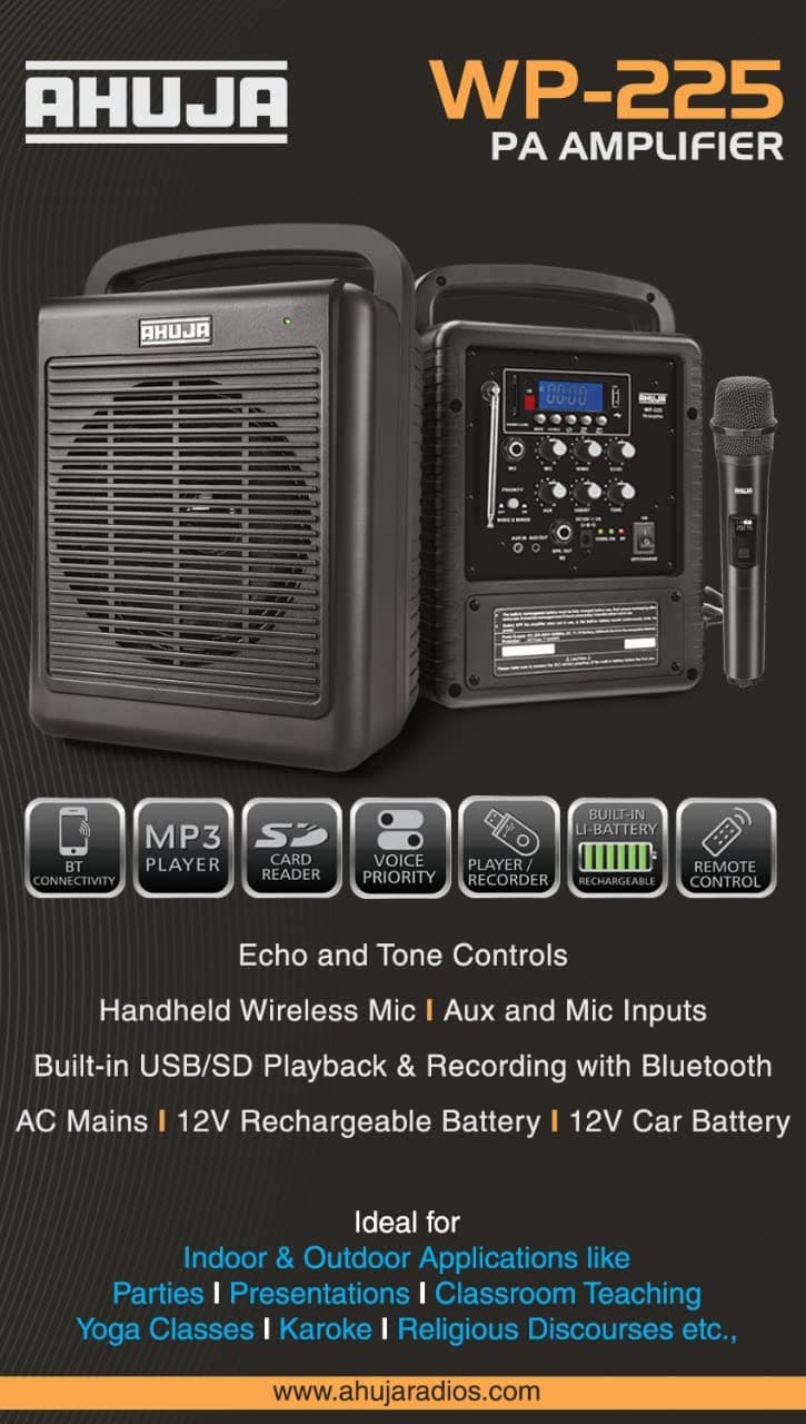 Ahuja Portable PA System WP-225 with Bluetooth, Black