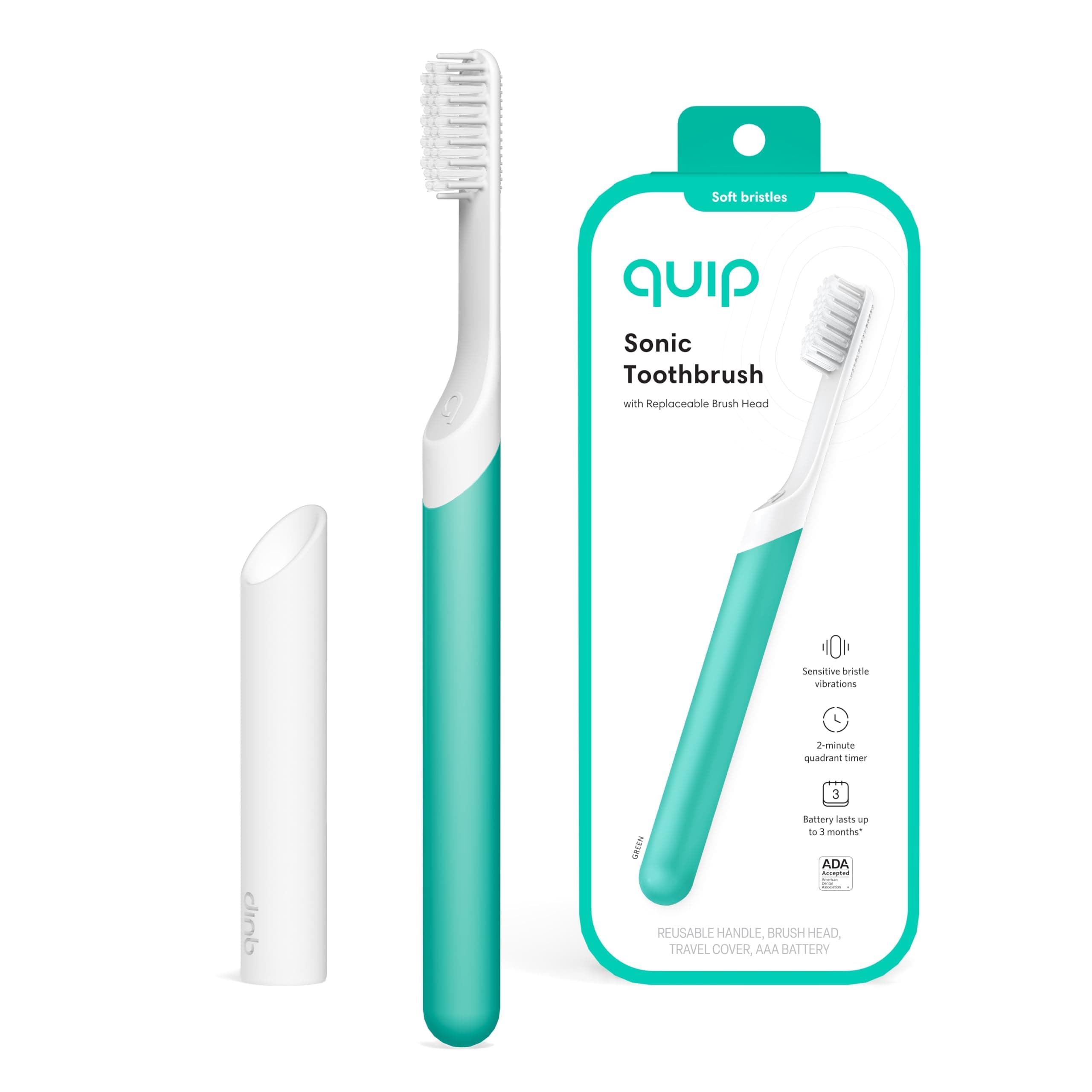 Quip Adult Electric Toothbrush-Green-Electric Brush And Travel Cover Mount (New Edition)