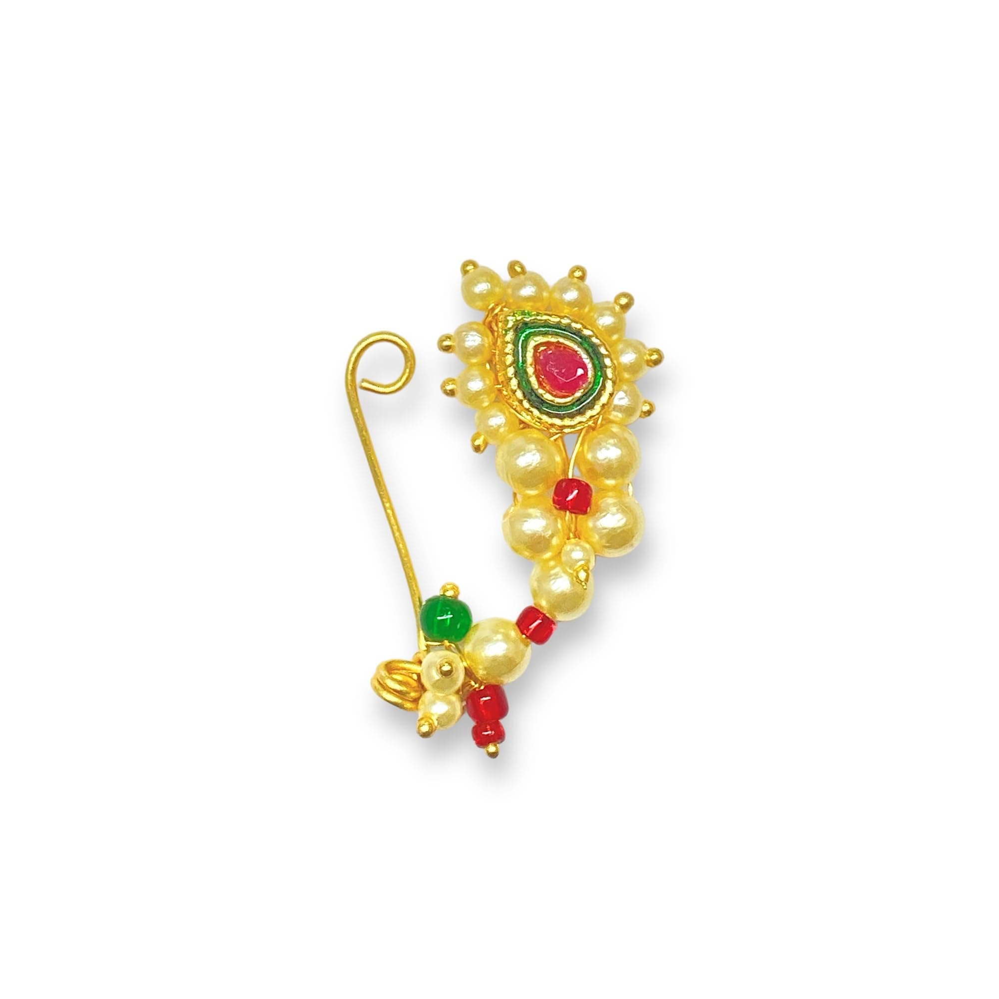 JEWELOPIA Maharashtrian Nath Clip-On Gold with ruby diamond Marathi Nathiya without piercing Nose Ring For Women and girls