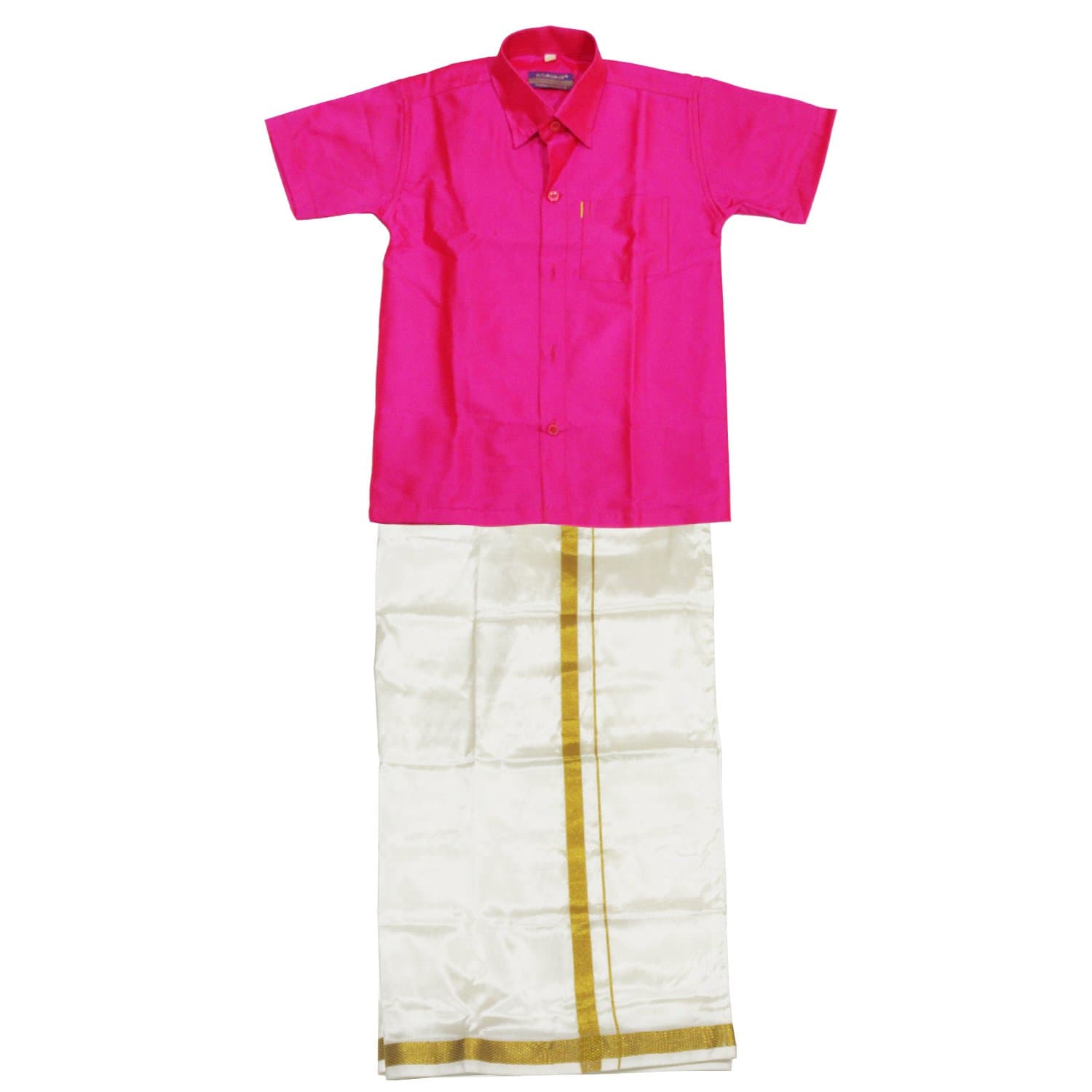 Thala - Thalapathy Boy's Shirt/Dhoty Regular Fit (8-9 Years, Dark Pink)