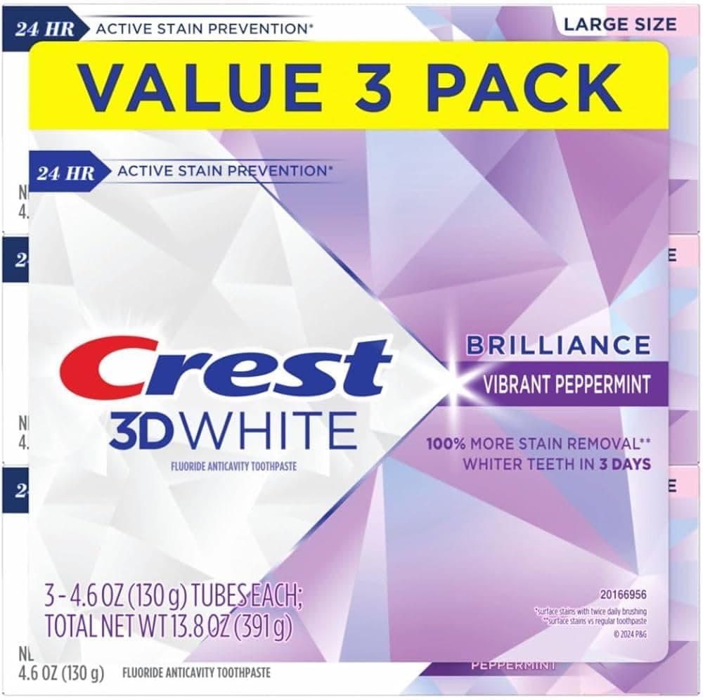 Crest 3D White Brilliance Vibrant Peppermint Toothpaste, 4.1Oz, Twin Pack