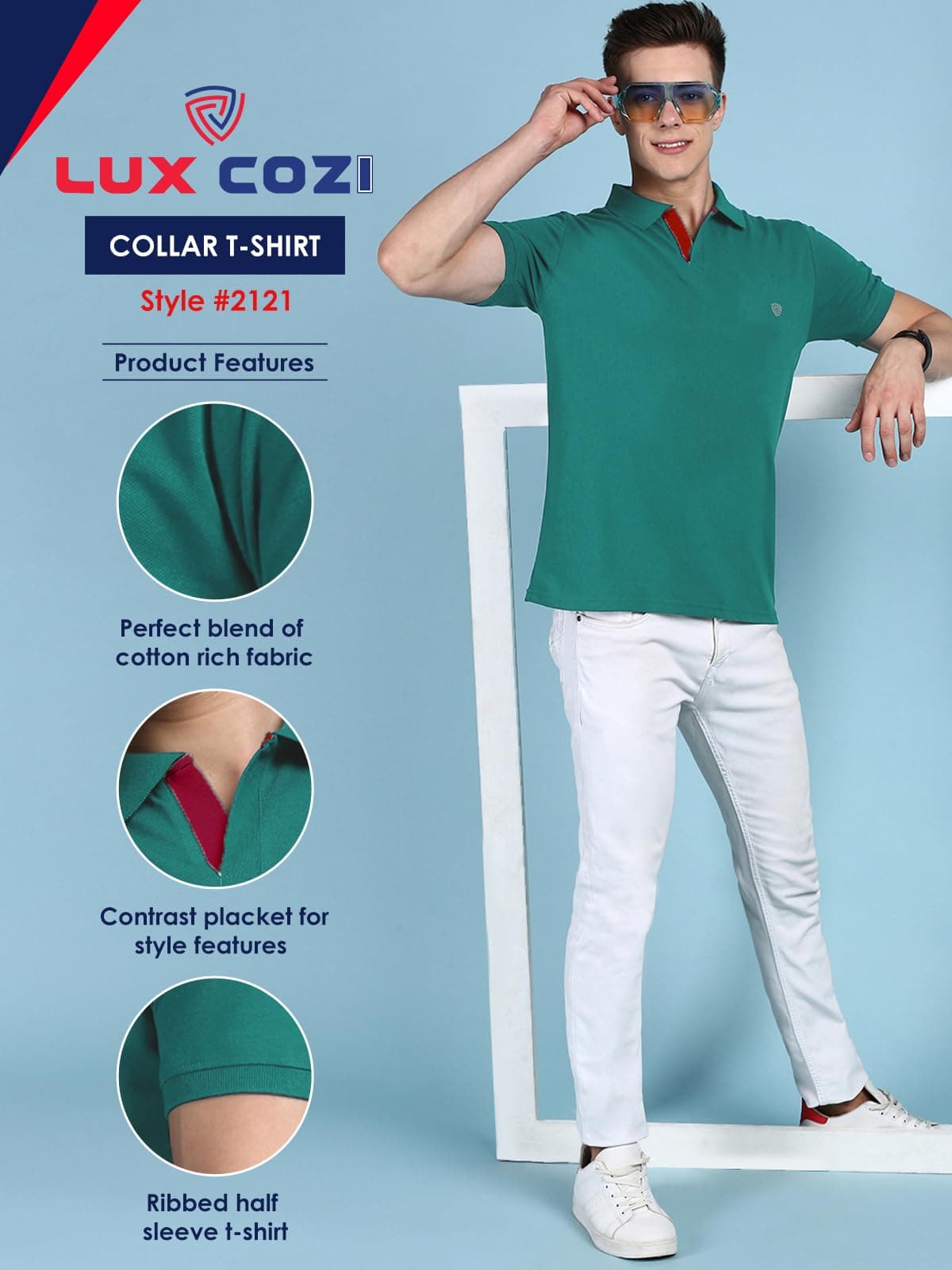 Lux Cozi Men Cotton Solid Regular Fit Polo Shirt