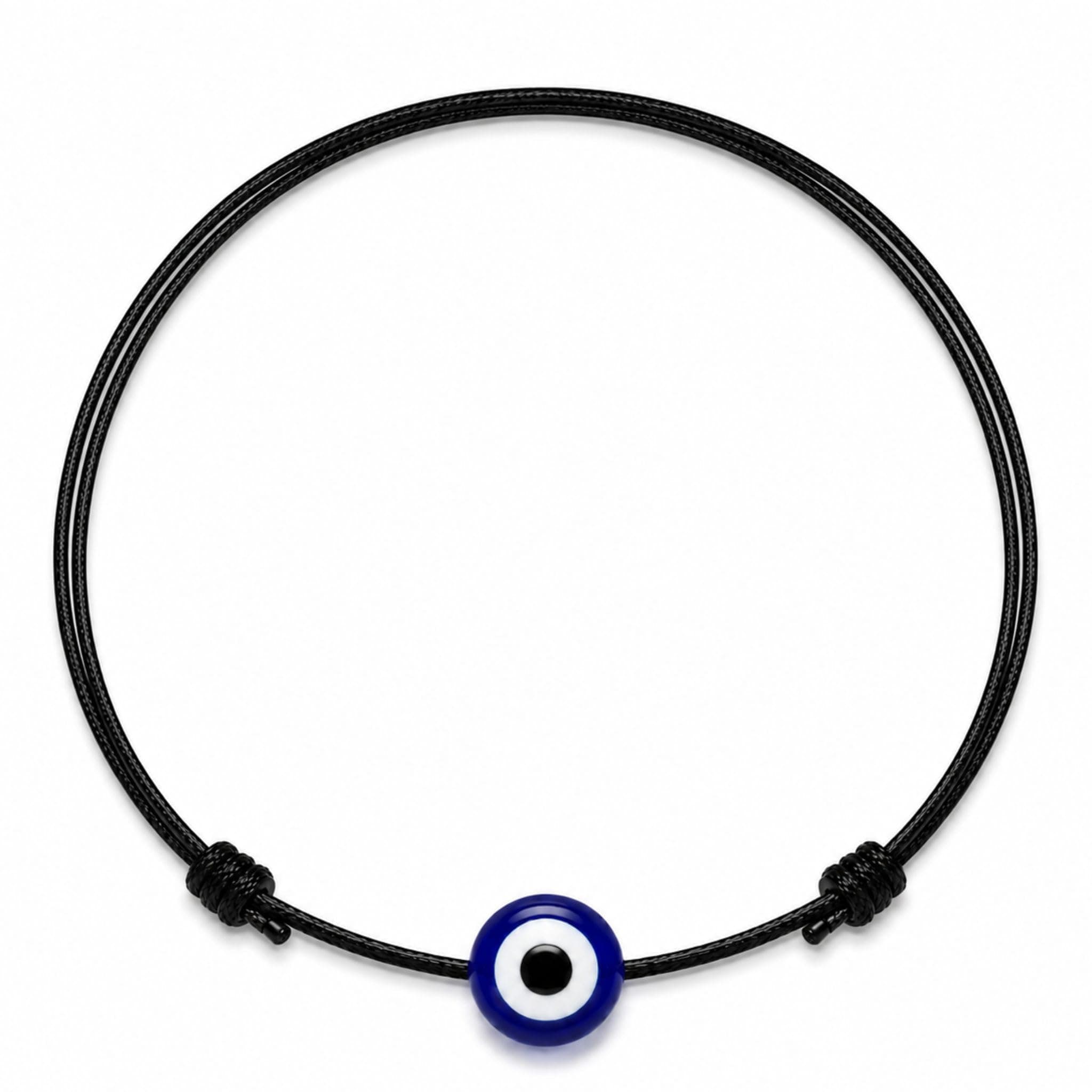 Evil Eye Black Cord Anklet Bracelet for Women Men Teen String Waterproof Adjustable Ankle Bracelets Minimalist Jewelry Unisex Beach, 8" min length - 16" max length, Polyester Glass Nylon, no gemstone