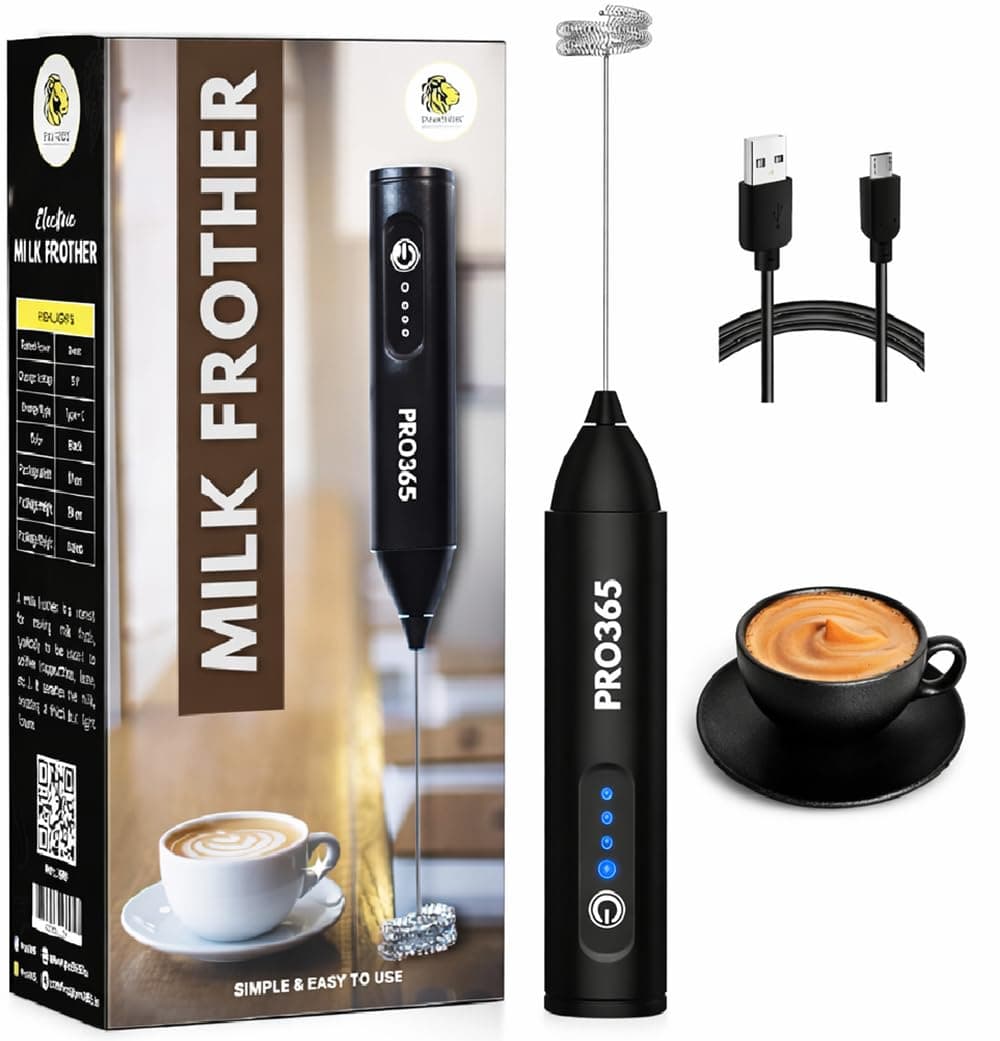 PRO365 Premium Coffee Frother Machine | Quick Charge 2000mAh Battery Long Lasting 20 Days | Powerful 3-Speed Motor| Waterproof | Free E-Recipe Book Included QR Code | 1 Year Brand Warranty