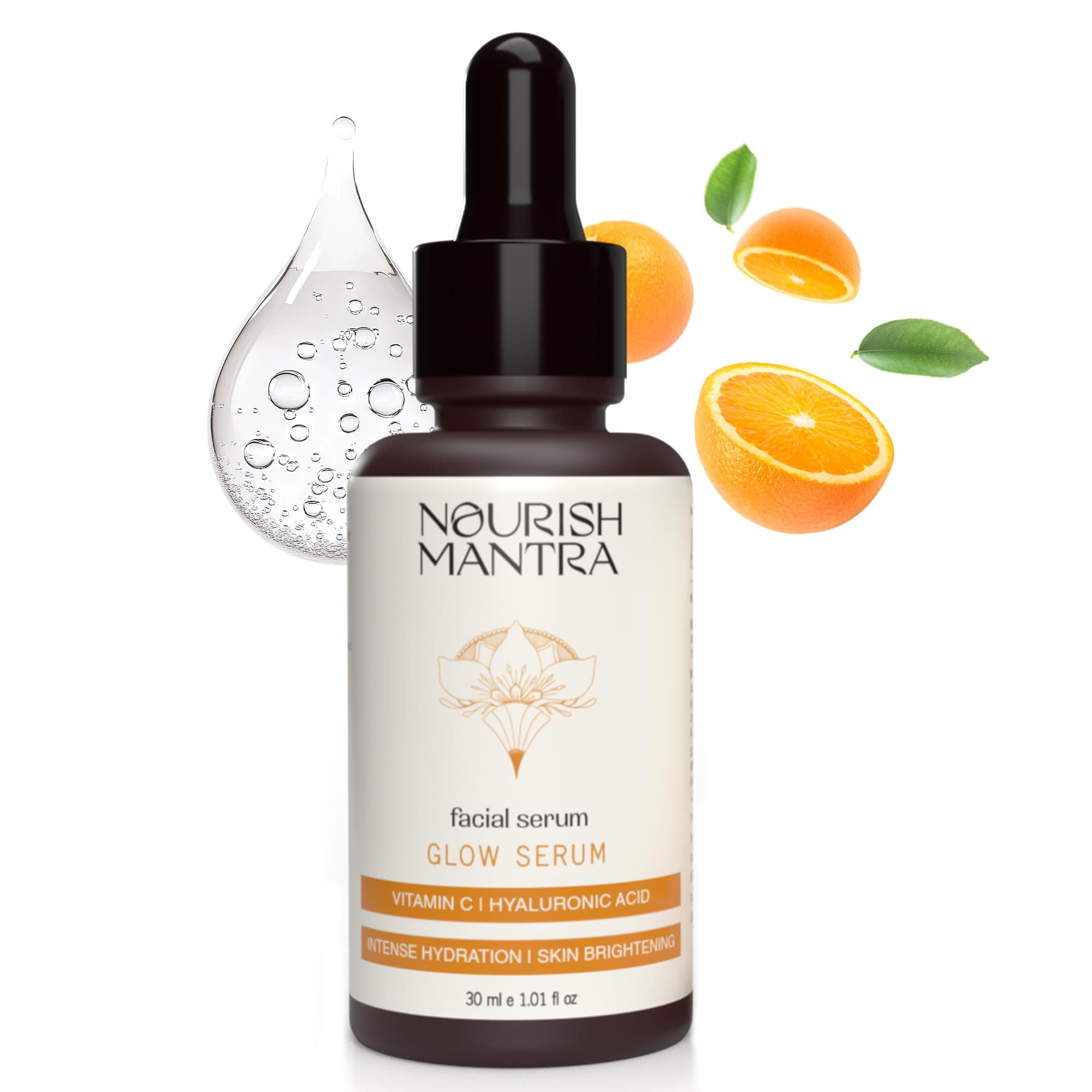 Nourish Mantra Vitamin C Serum – facial serum with Vitamin C, Hyaluronic Acid, Niacinamide – Glowing Serum – Even Skin Tone, Fades the Appearance of Dark Spots, Fine Lines & Wrinkles, 30 ml