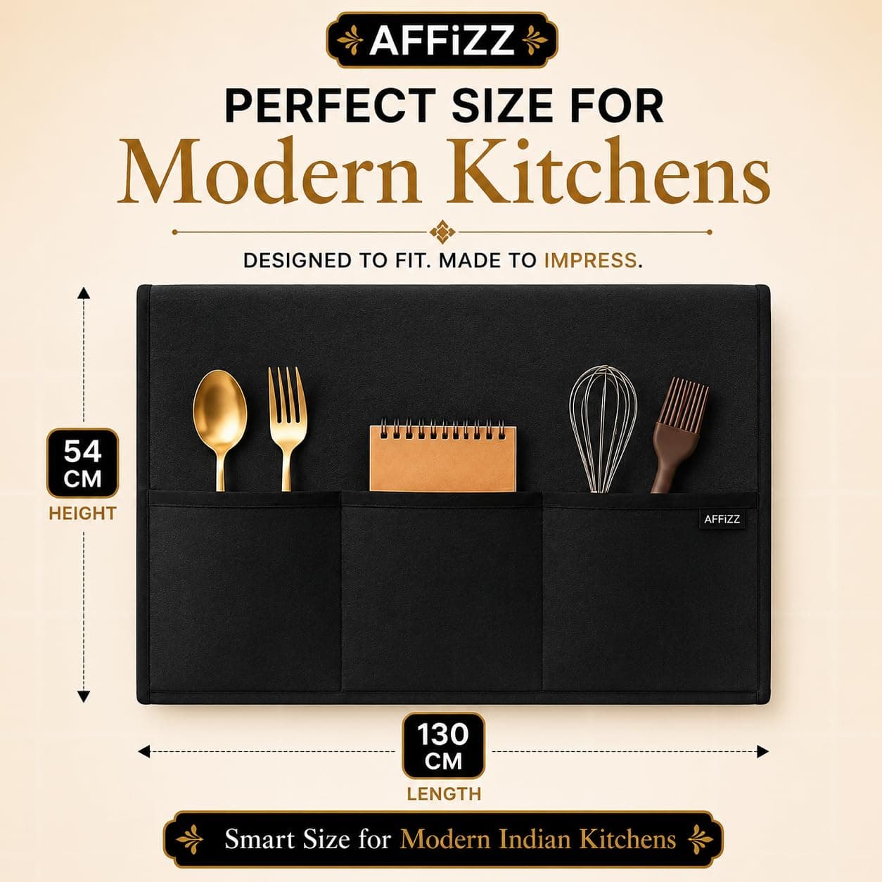 AFFIZZ Fridge Cover Top for Single Door Refrigerator - Washable, Water-Resistant Polyester Refrigerator Cover with 6 Side Pockets for Kitchen Accessories, Dustproof (Black)