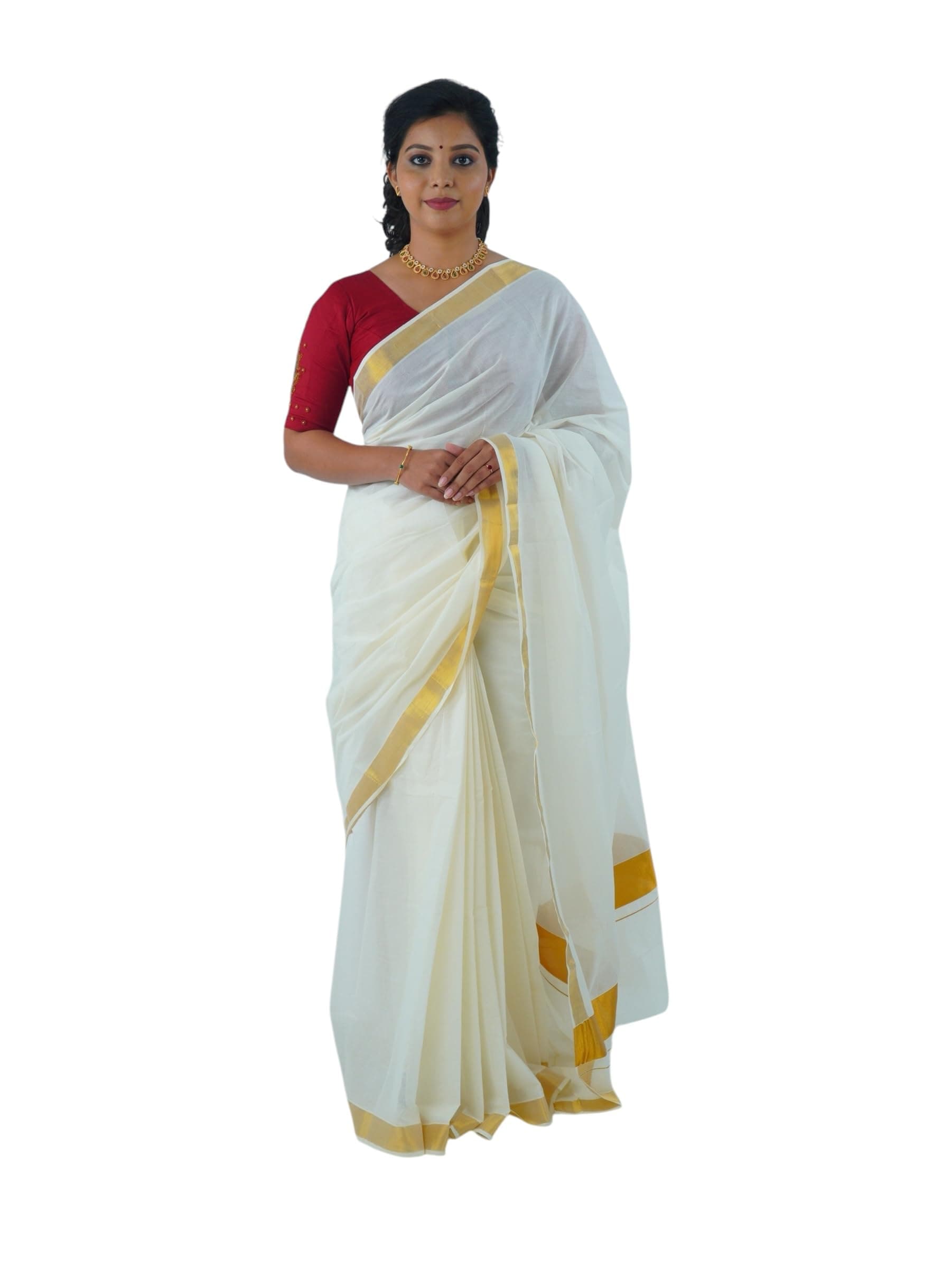 ALLUVY Womens Kuthampully Kerala Kasavu Saree Cotton | Traditional South Indian Saree | Kerala Saree | Onam Saree - EKM-515
