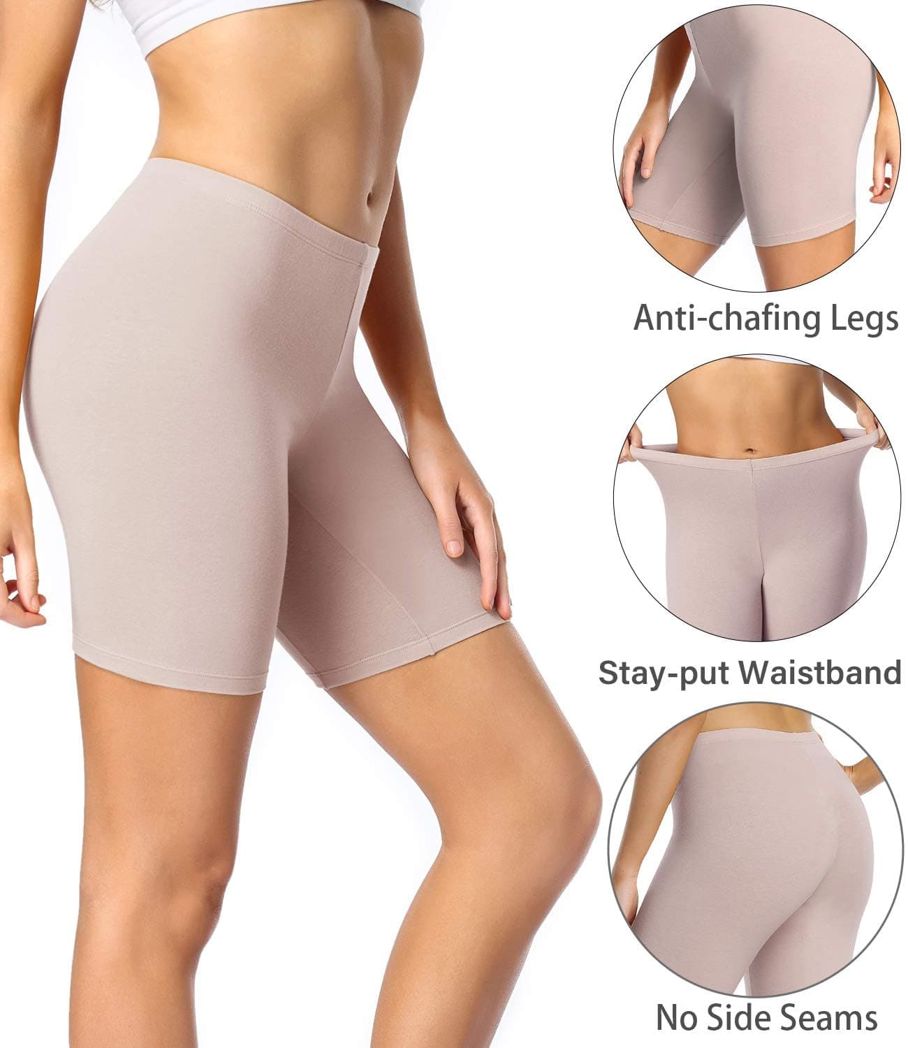 wirarpa Women's Cotton Underwear Boy Shorts Under Dresses Long Leg Panties Anti Chafe Bloomers 3 Pack Multicolored,Size 10