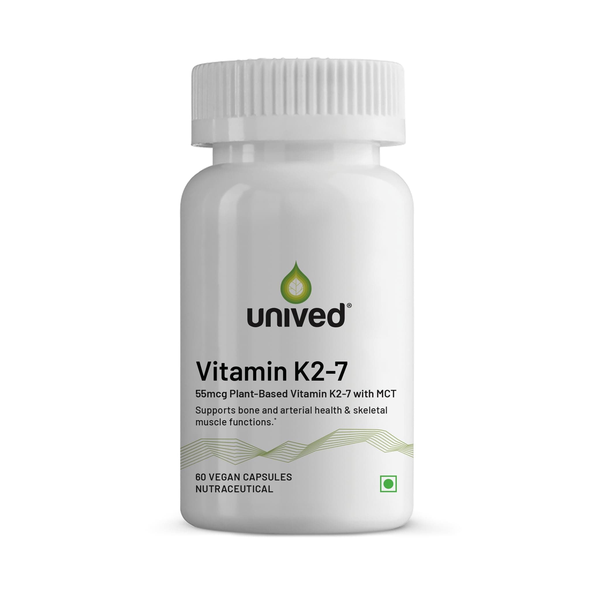 Unived Basics K2-7 | Plant-Based K2-7 as Menaquinone-7 (MenaquinGold) | Bone, Arterial, and Skeletal Muscle Health | 60 Vegan Capsules
