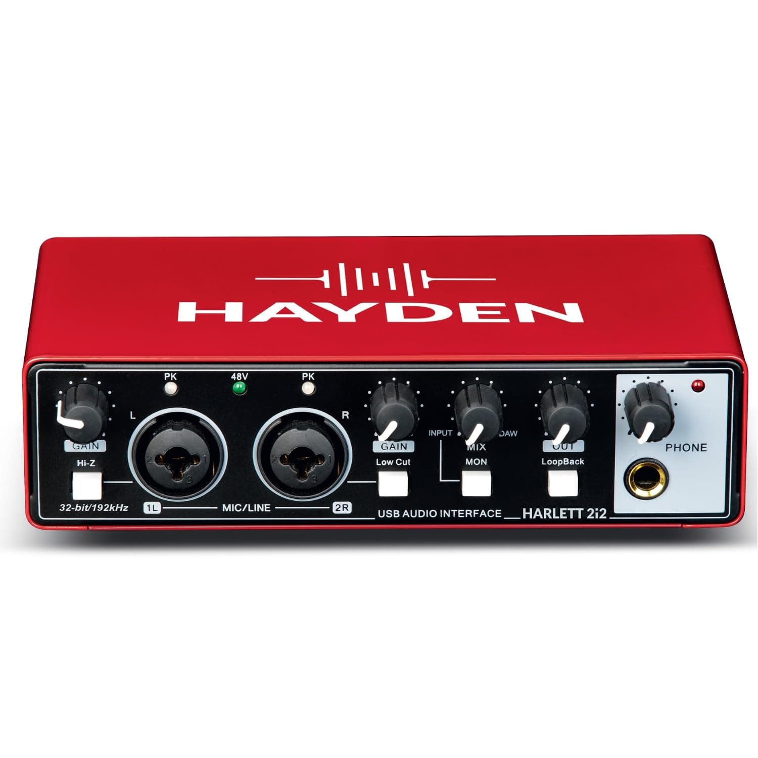 HAYDEN HARLETT 2i2 3rd Gen USB Audio Interface, 2-In 2-Out Recording Sound Card, 32-Bit/192kHz, 48V Phantom Power, XLR/TRS Combo Inputs, Studio Audio for Guitar, Vocals, Podcast & Streaming