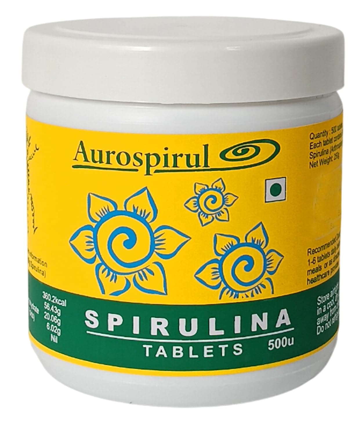 Aurospirul Sun-Dried Spirulina - 500 Tablets (Pack of 1)