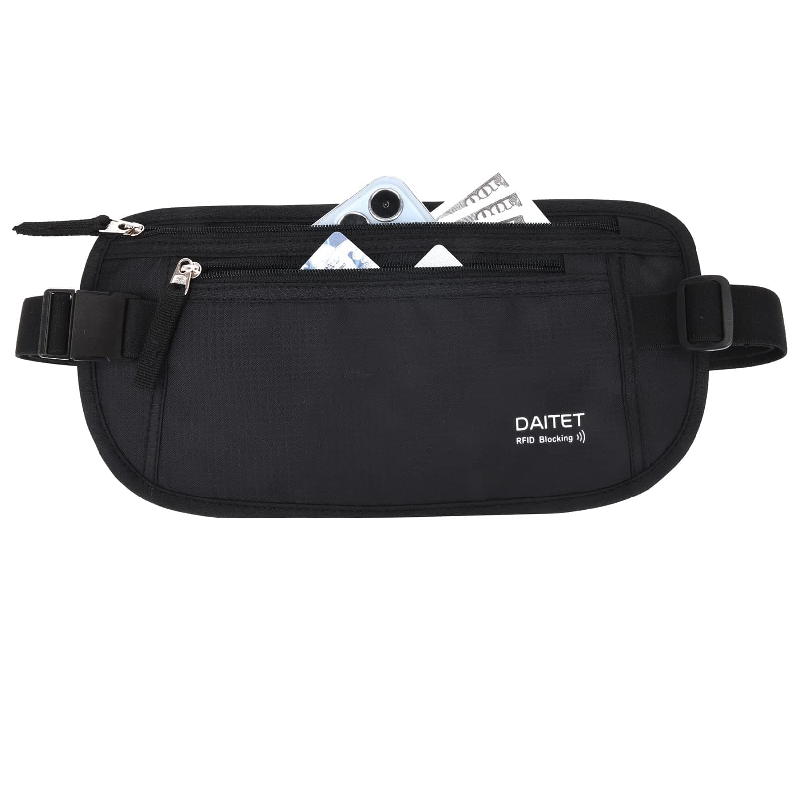 Money Belt - Passport Holder Secure Hidden Travel Wallet with RFID Blocking Undercover Fanny Pack Black