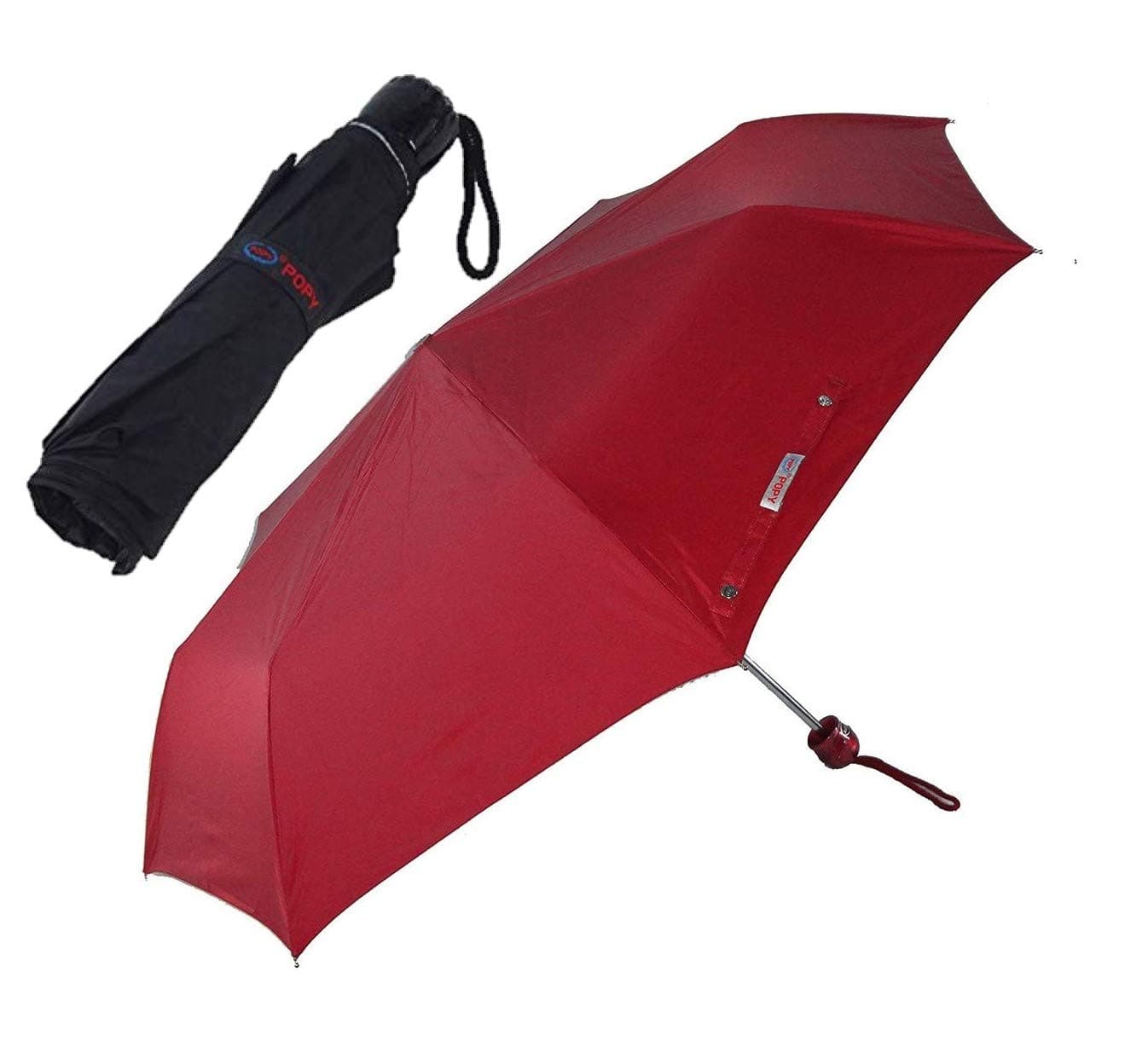 Popy Umbrella Classic 3 fold Manual Open UV Coated 545mm-COMBO Offer: 2 Numbers (Black+Maroon)