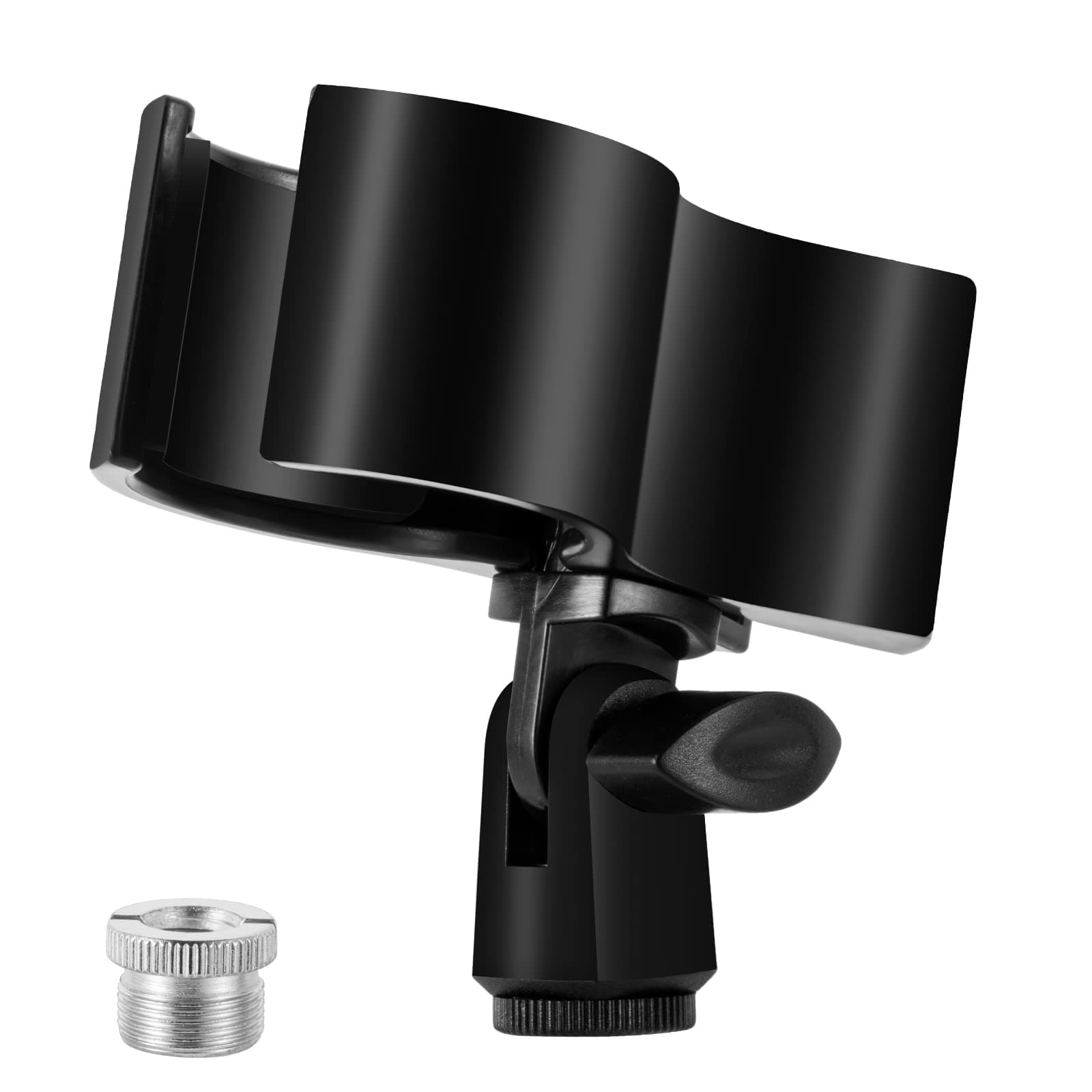 BILIONE Upgraded Microphone Clip, Adjustable Mic Holder for Microphones with Outer Diameter Between 32mm and 60mm, with 5/8" Male to 3/8" Female Screw Adapter