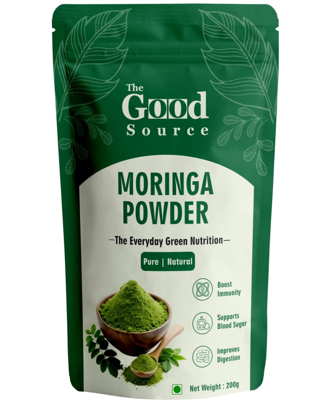 The Good Source Moringa Powder 200g | 100% Pure & Natural Moringa Leaf Powder | Rich in Iron, Calcium & Antioxidants | Supports Immunity, Energy, Hair & Skin Health | No Preservatives