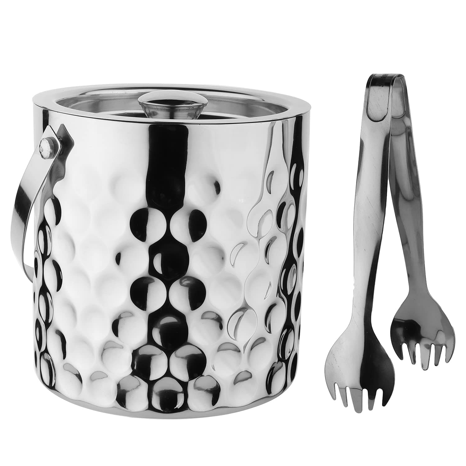 STEREN IMPEX | Stainless Steel Ice Bucket with Tong - 1500 ml | Ice Bucket for Bar & Home | Premium Ice Bucket | Bar Accessories for Home |Silver Finish | Coin Design, Medium, 1.5L