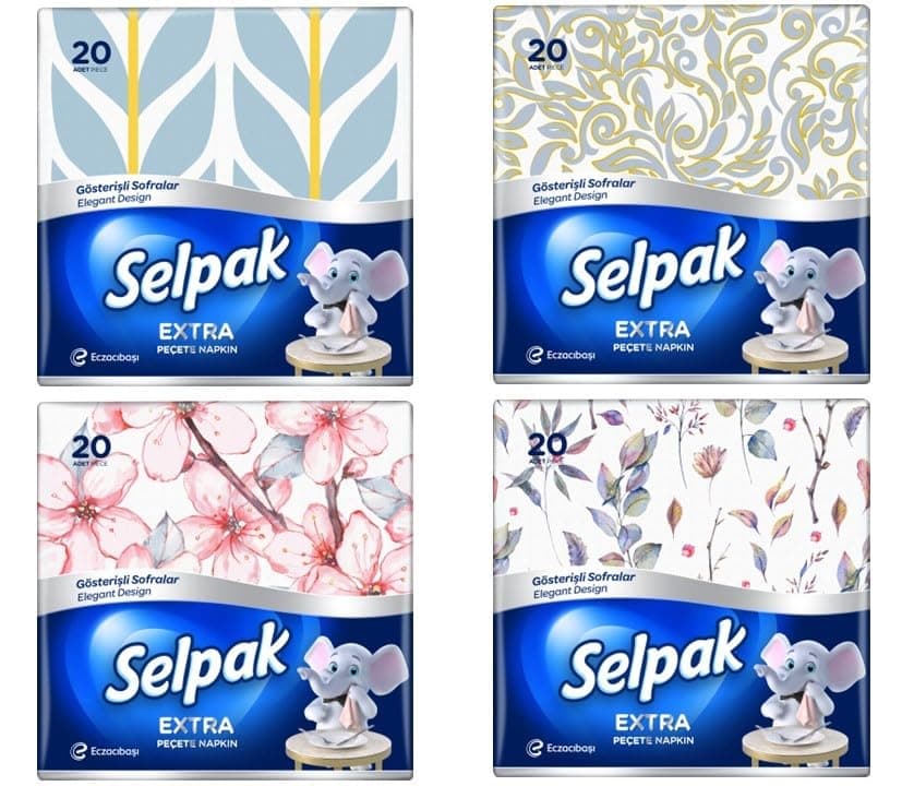 Selpak Extra Printed Napkins 3ply 20s Combo Pack of 4 Assorted Prints