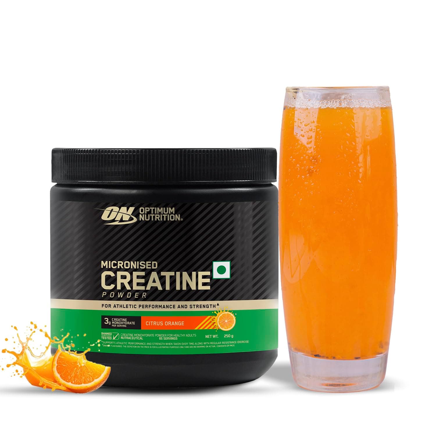 Optimum Nutrition (ON) Micronized Creatine Powder - 250 Gram, 65 Serves, Citrus Orange, 3g of 100% Micronised Creatine Monohydrate per serve, Supports Athletic Performance & Strength.