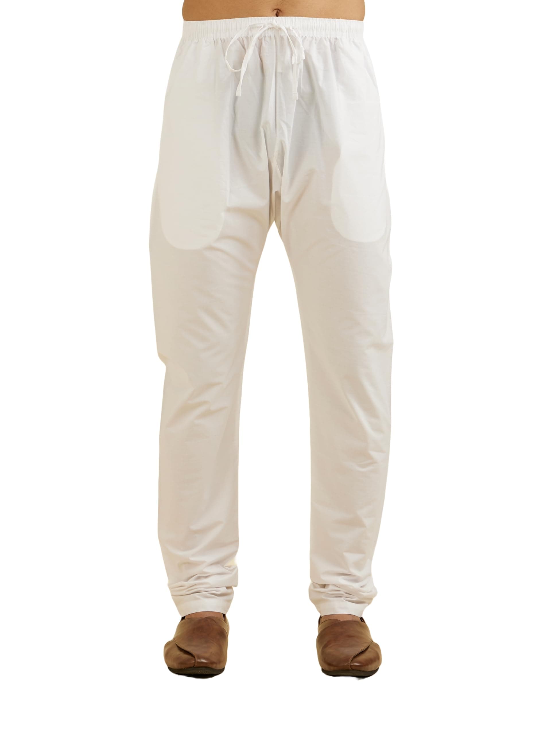 Manyavar Pyjama for Men, Ankle Length Elastic and String Cotton Pajama White (XXL)
