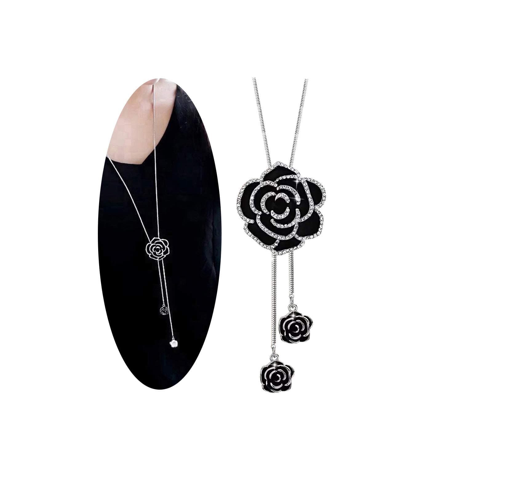 YouBella Long Chain Silver Plated Necklace Pendant for Women & Girls