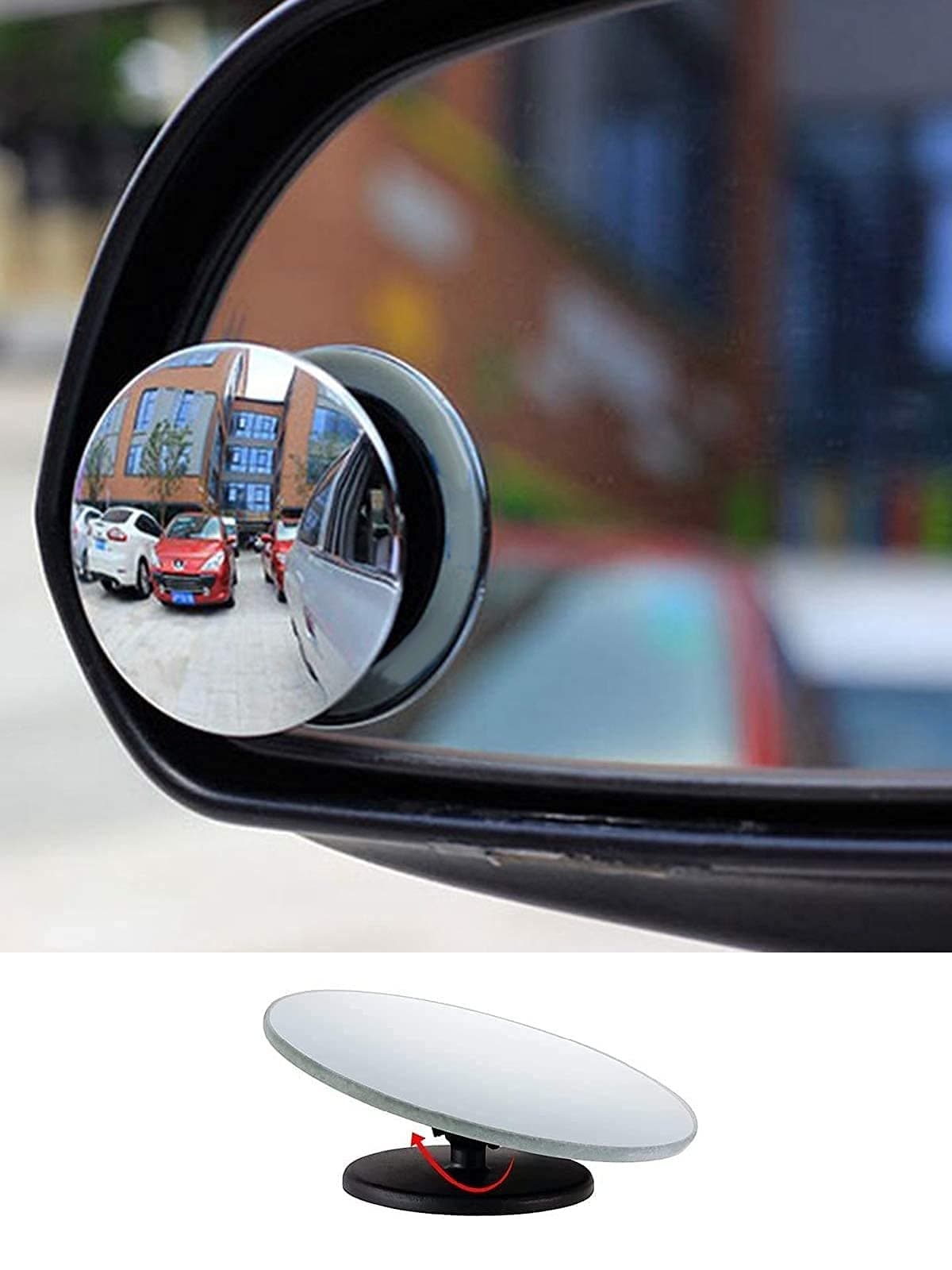 Detachi 3R-240 360° Round Shape Blind Spot For Car ORVM Mirror-Pack of 2, Rear View Adjustable Wide Angle Frameless Convex, Parking Mirror, Water-Resistant, Easy Installation For Cars,Trucks & Bikes