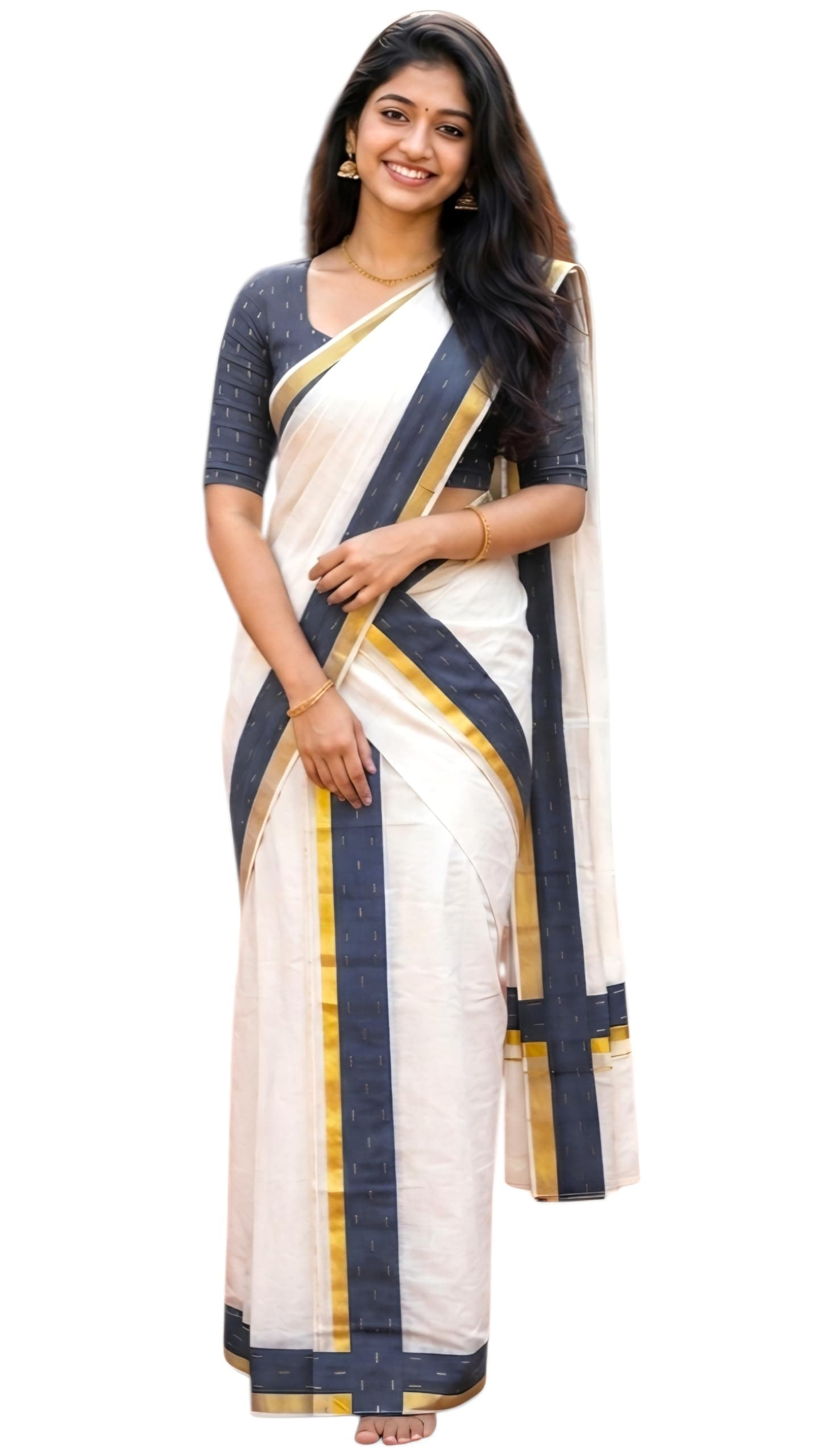 mylooms® Womens Set Mundu Kuthampully Cotton Extra Length Set Mundu Matching Blouse Piece 2x2.80 Onam Special 2026