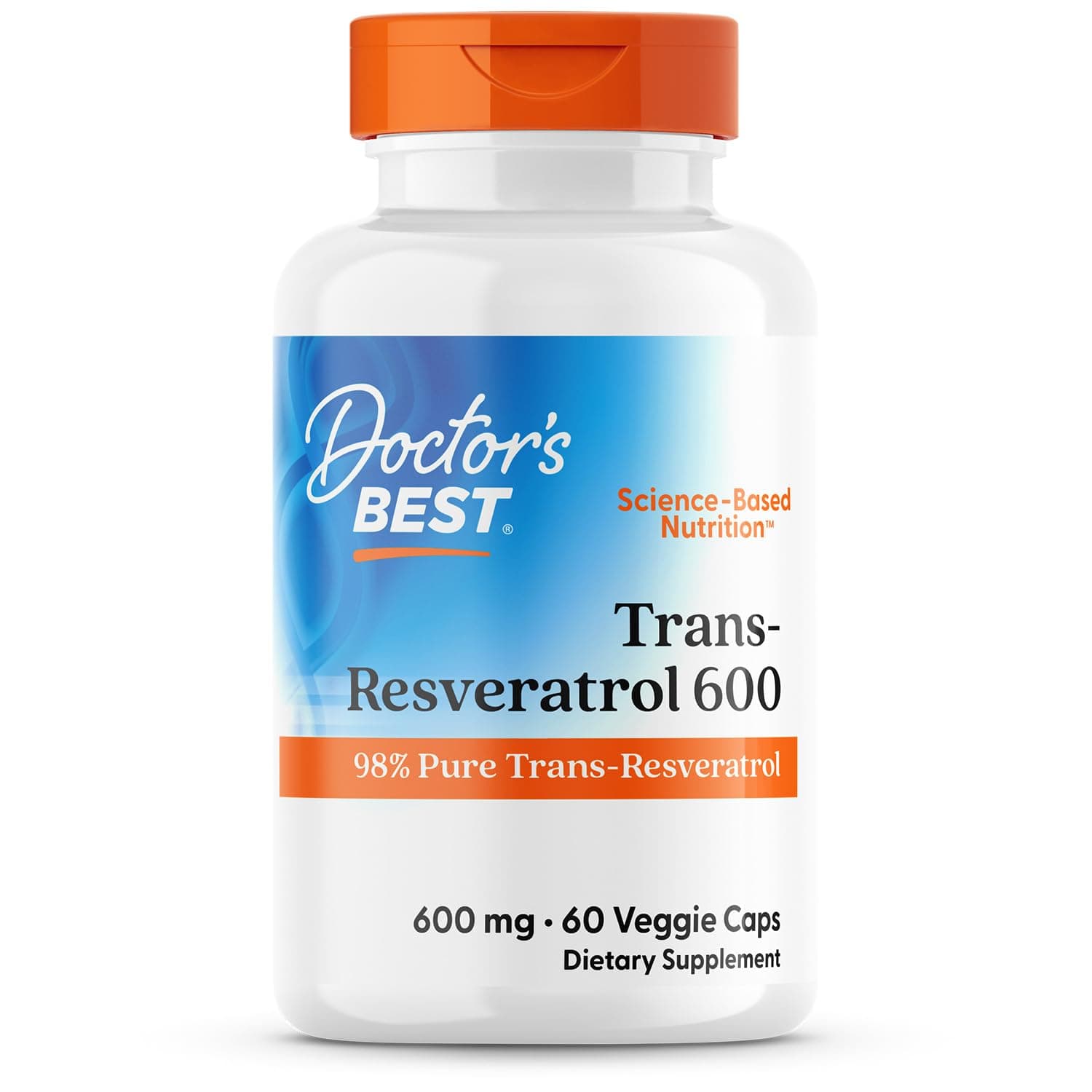 Doctor's Best Trans-Resveratrol 600, Non-GMO, Vegan, Gluten Free, Soy Free, 600 mg, 60 Veggie Caps