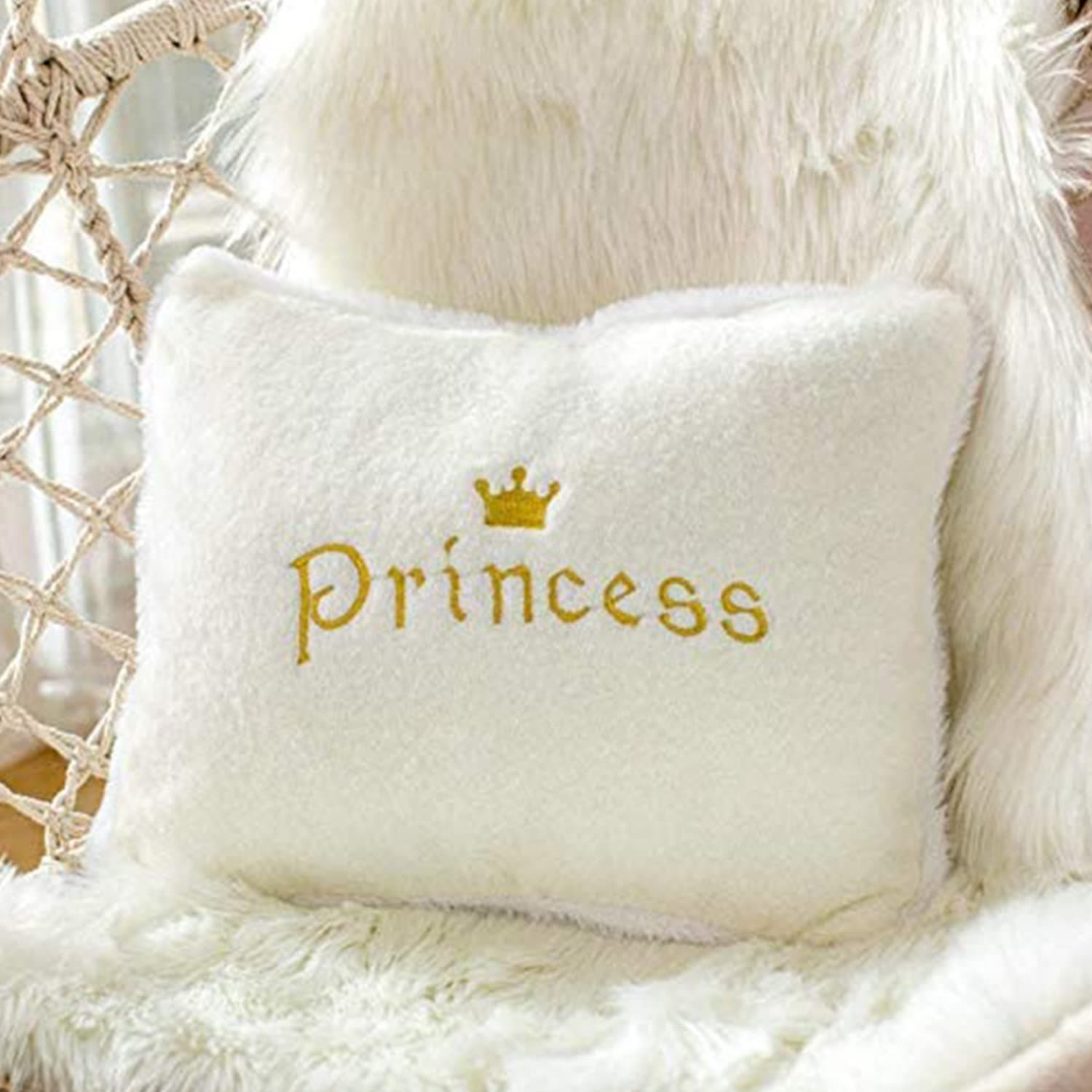 Peach Cuddle Velvet Embroidered Princess Cushion, (Pack of 1, Size 12X18 Inch, White) Cushion