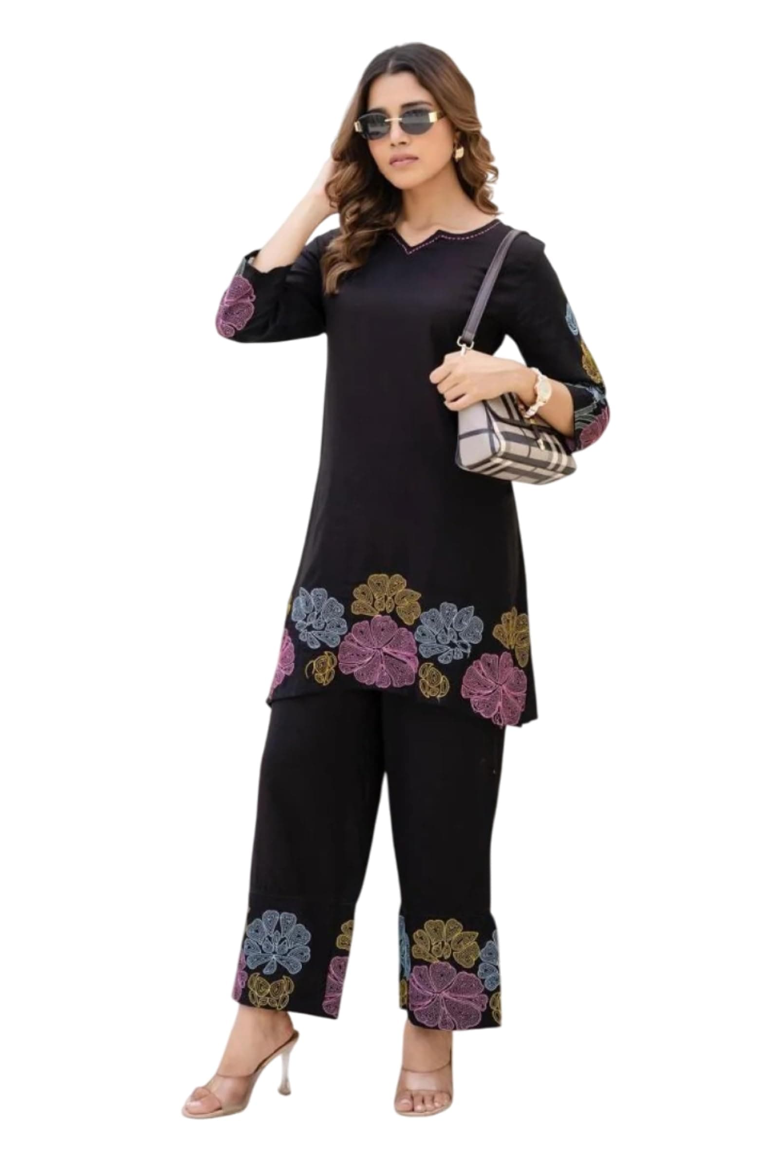Asmeriyo Women Embroidered Co Ord Set with Side Pocket | Women 2 Pic Kurta Set I Fancy Kurta Set | Stylish Kurti Outfit | Co-Ordination Wear | Festive and Casual wear (210-A-B-19-02)