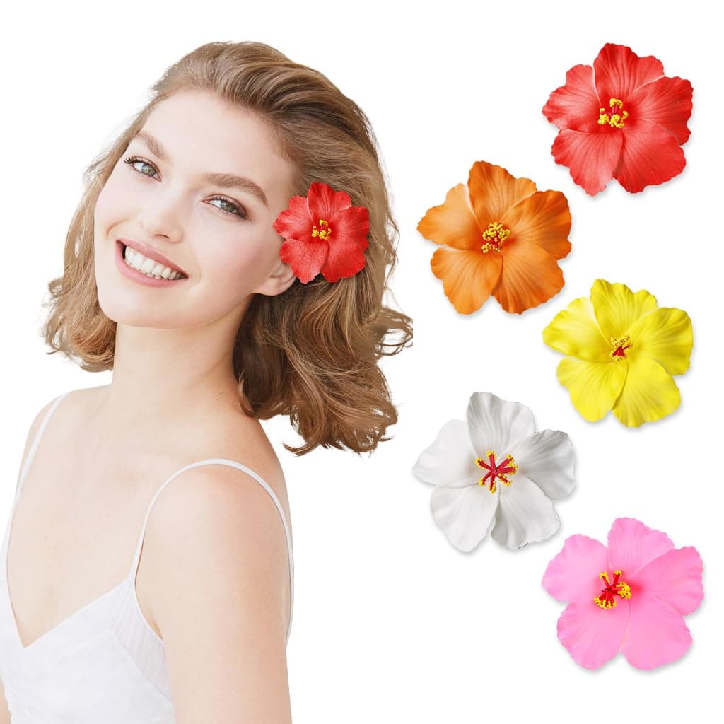 MAYCREATE® 5Pcs Flower Hair Clips for Girls Women Stylish Artificial Hawaiian Flower Hair Clips For Hair Styling Hair Pins Cute Beach Accessories Gifts Flower Claw Clip Hair Accessories for Women