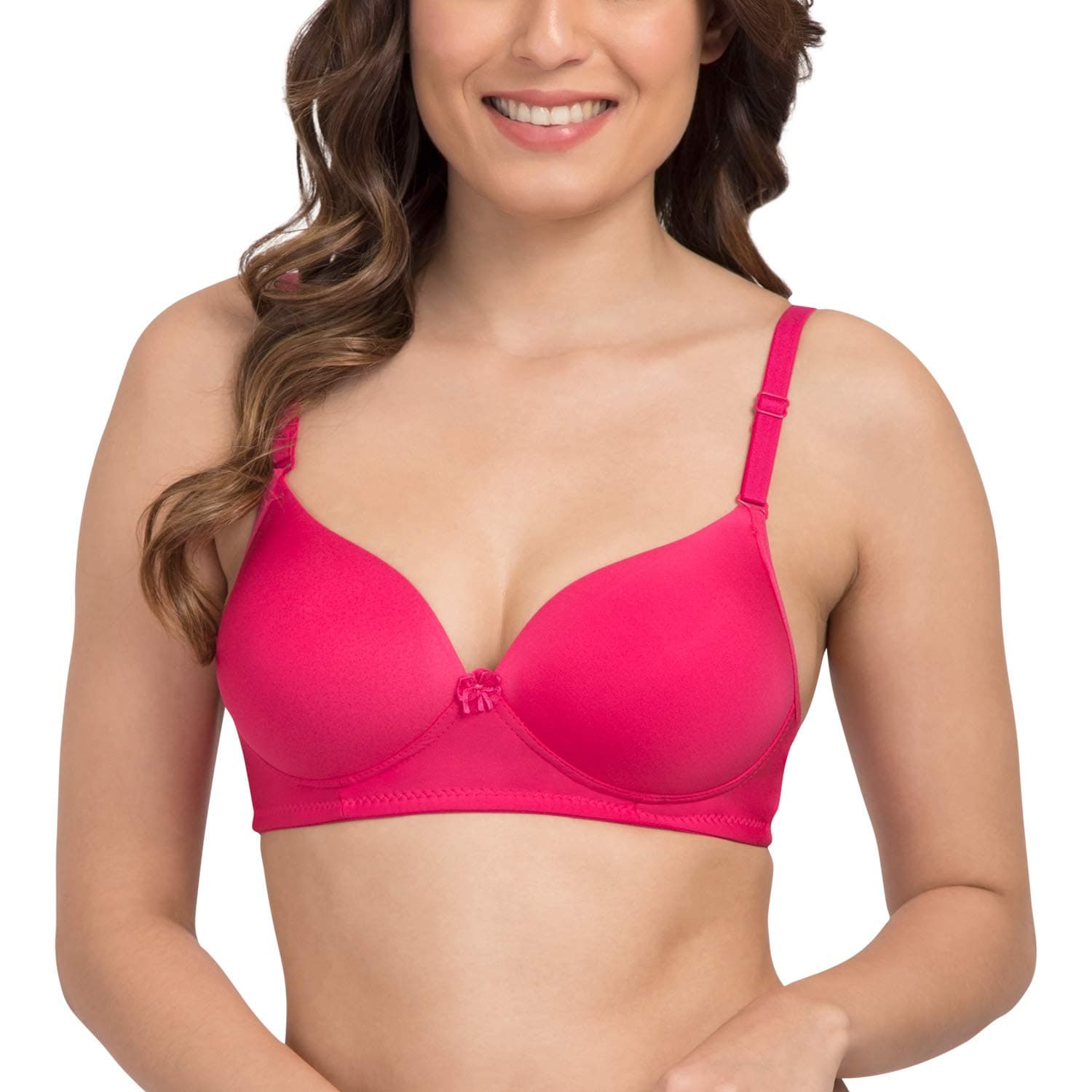 Tweens Women's Nylon Heavily Padded Wire Free Push-Up Bra (TW1570DPK32B_Dark Pink_32)