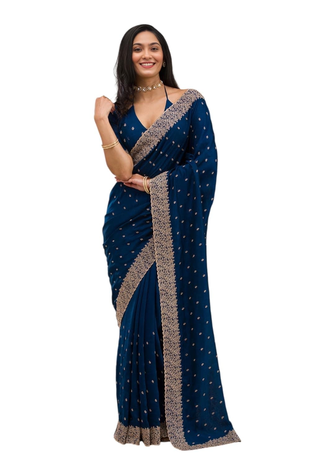 Priyashi Art Women Vichitra Silk Embroidered Border with Unstitched Piece | Latest Bollywood Sari | New Blouse| Designer Saree
