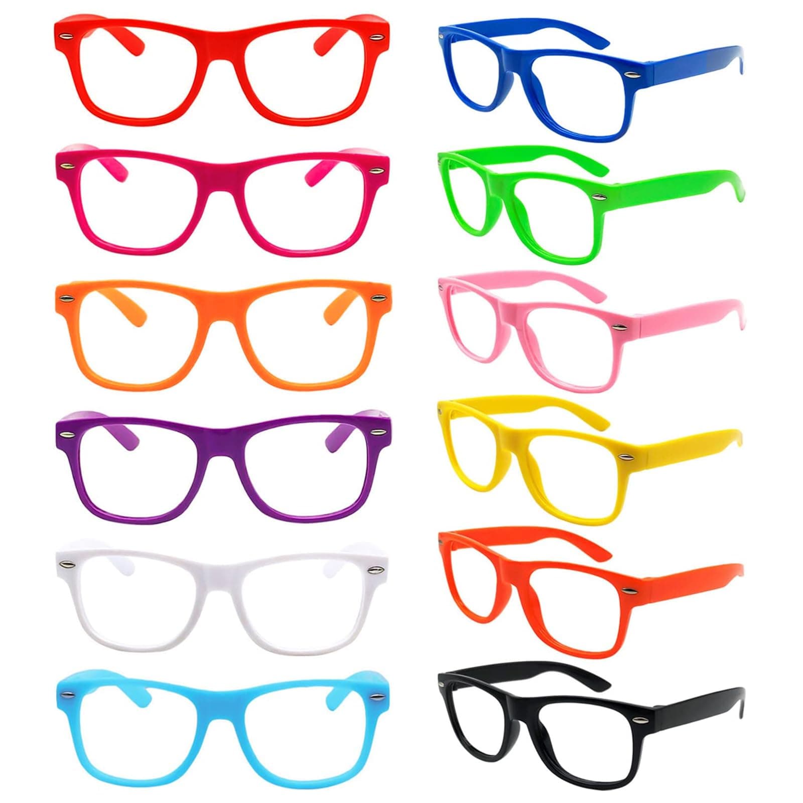 12 Packs Kids NO LENS Neon Color Square Frame Glasses Party Favors Ultralight Sunglasses Fashion Retro Outfits Accessories for Boys Girls