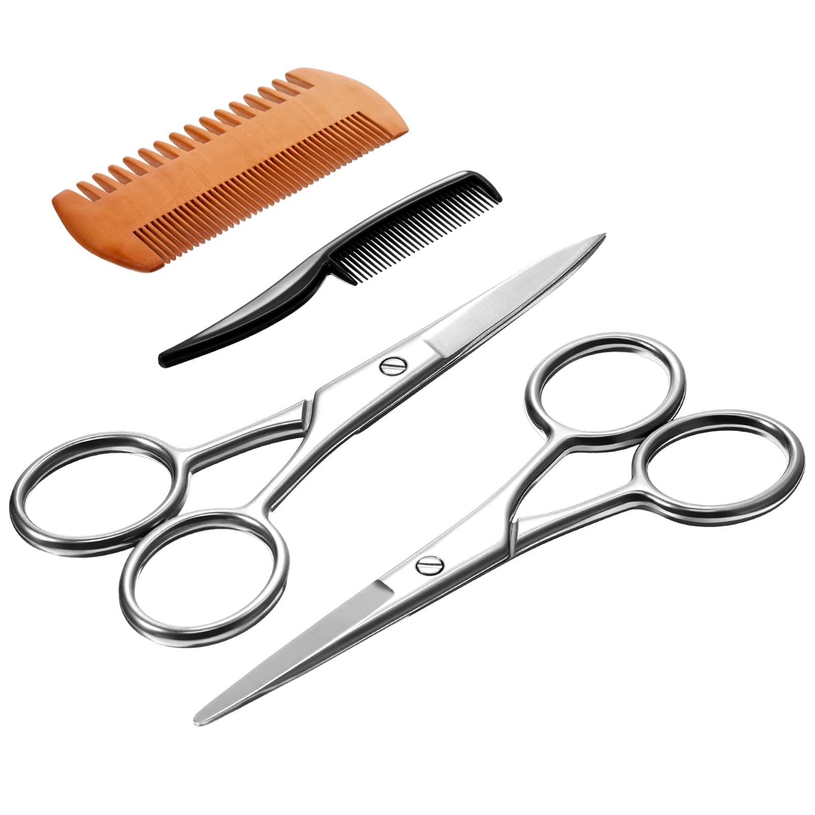TecUnite 4 Pieces Beard and Mustache Trimmer Set Mustache Combs and Scissors Beard Grooming Kit with Storage Bag
