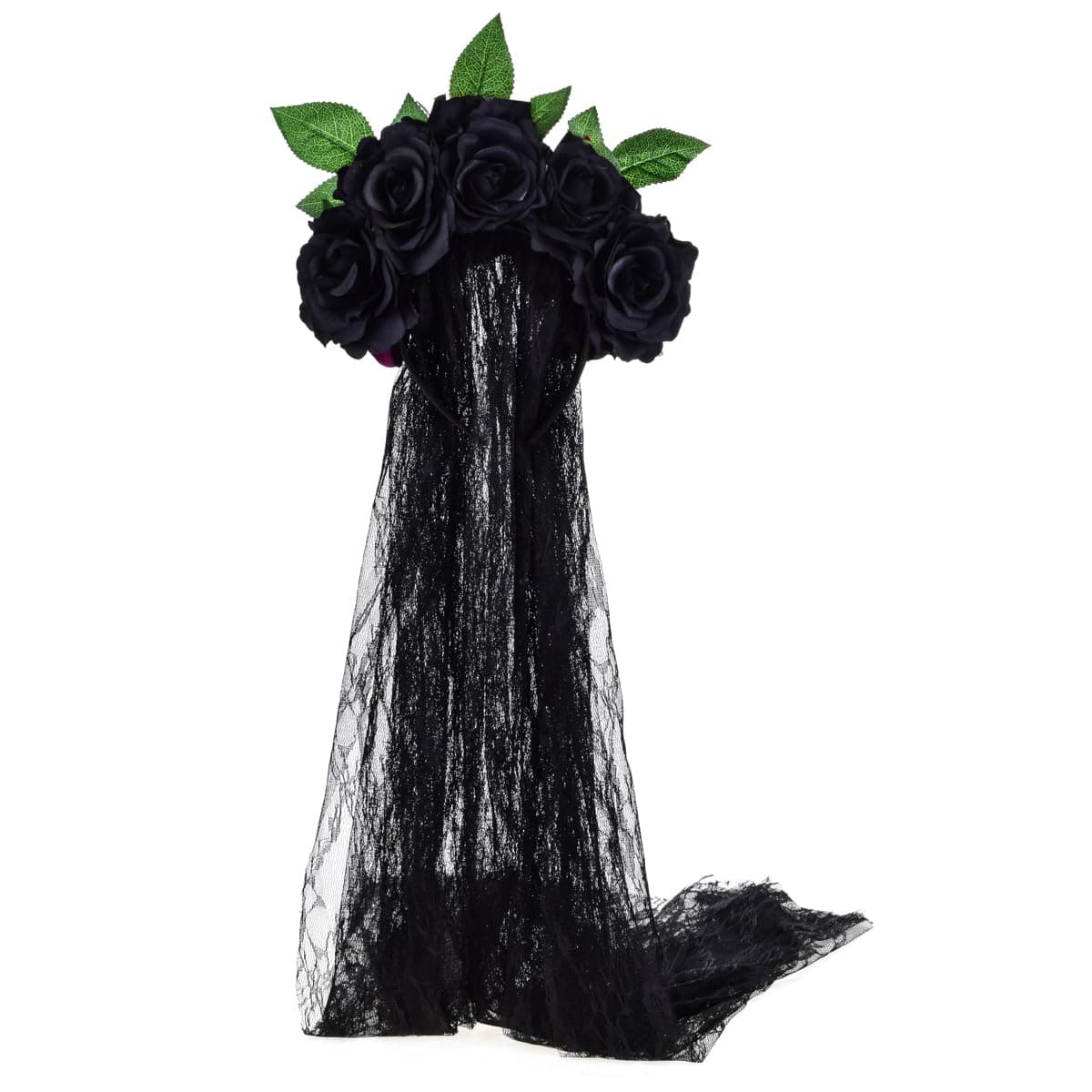 June Bloomy Day of the Dead Headpiece Rose Floral Crown Veil Halloween Costume Mexican Headband