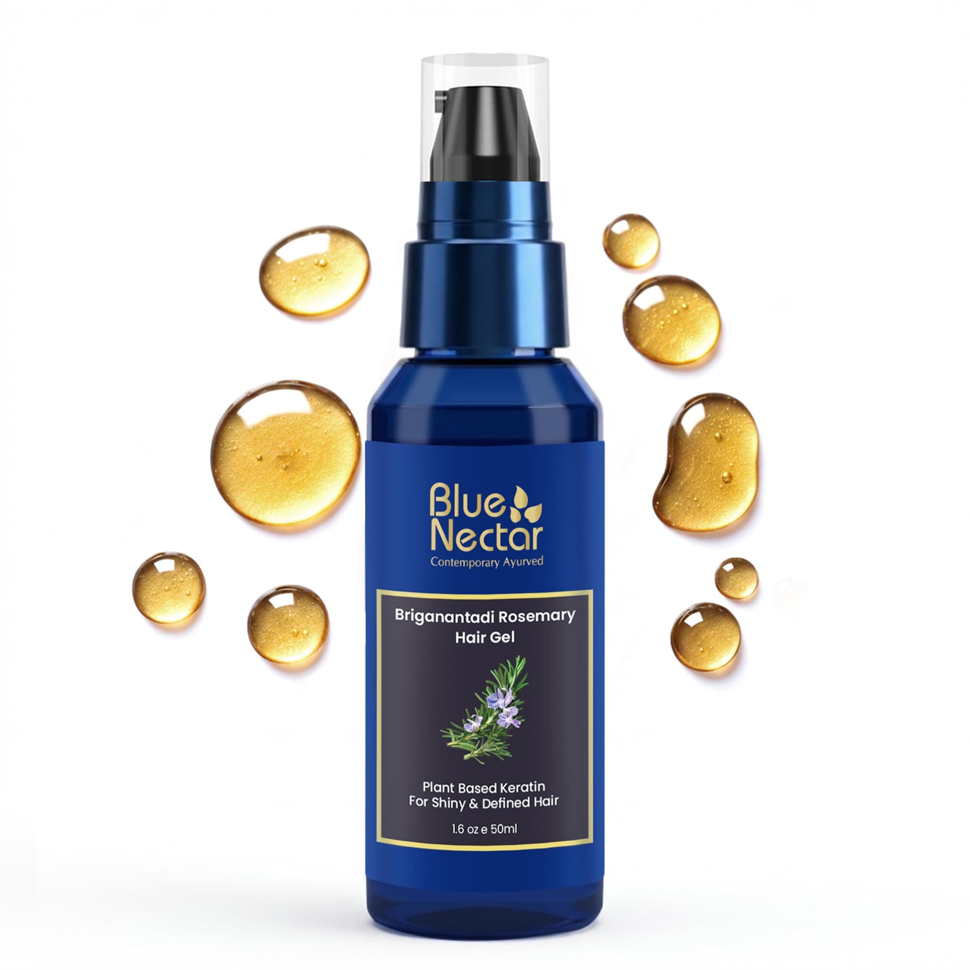 Blue Nectar Rosemary Hair Gel for Curly & Frizzy Hair | Plant Based Keratin Hair Moisturizer for Women & Men | Suitable for All Hair Types (12 Herbs, 50ml)