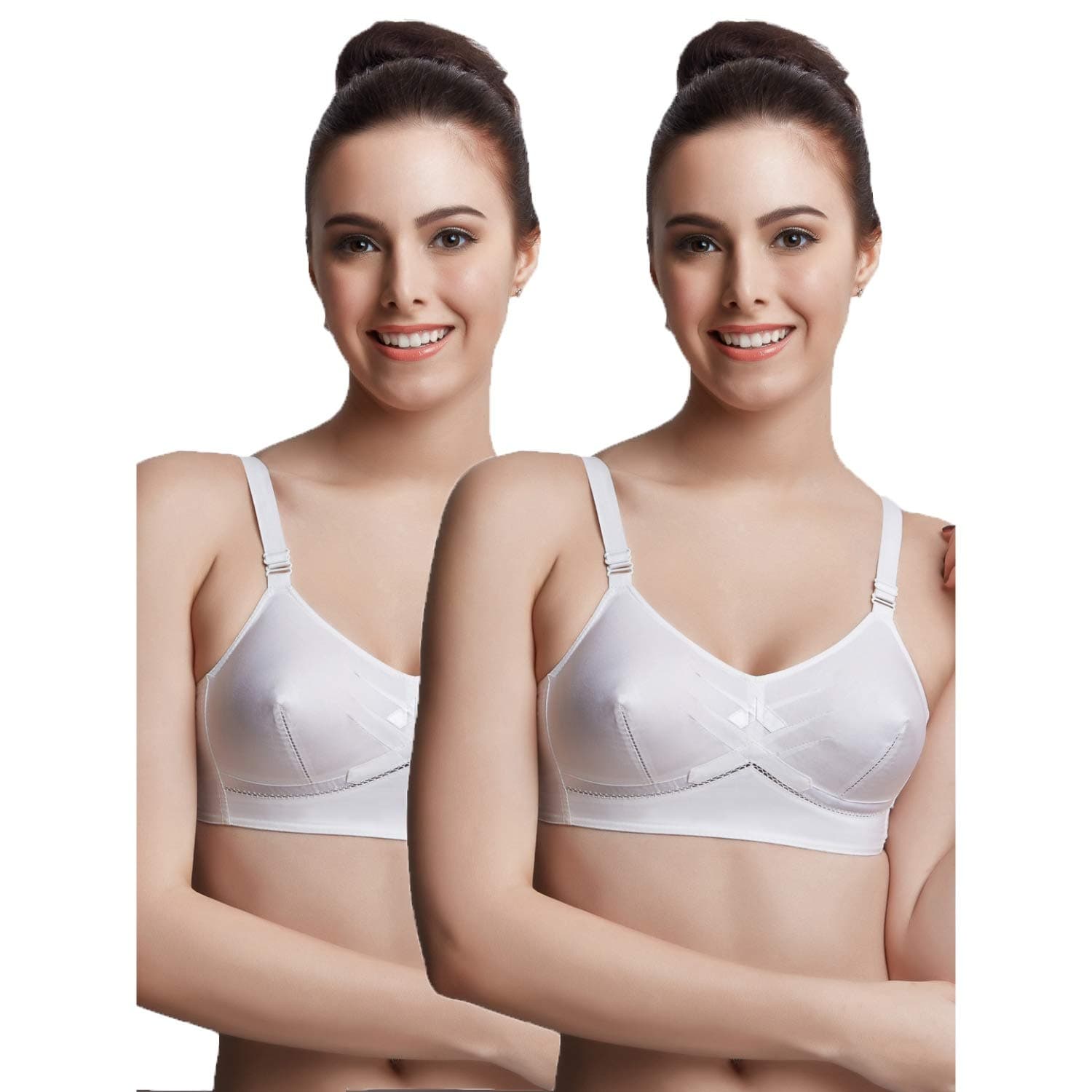 Libertina - Princess White Colour Non Padded Comfortable, Skin Friendly Regular Women Cotton Bra with Cotton Strap - Pack of 2