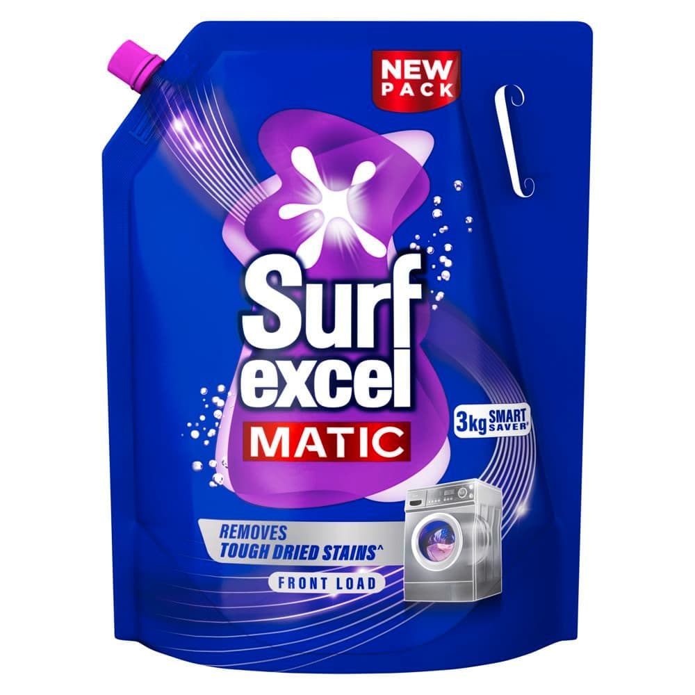 Surf Excel Matic Front Load Liquid Detergent 3kg Refill|| Specially designed to remove Tough Dried Stains, 1st time in Washing Machine