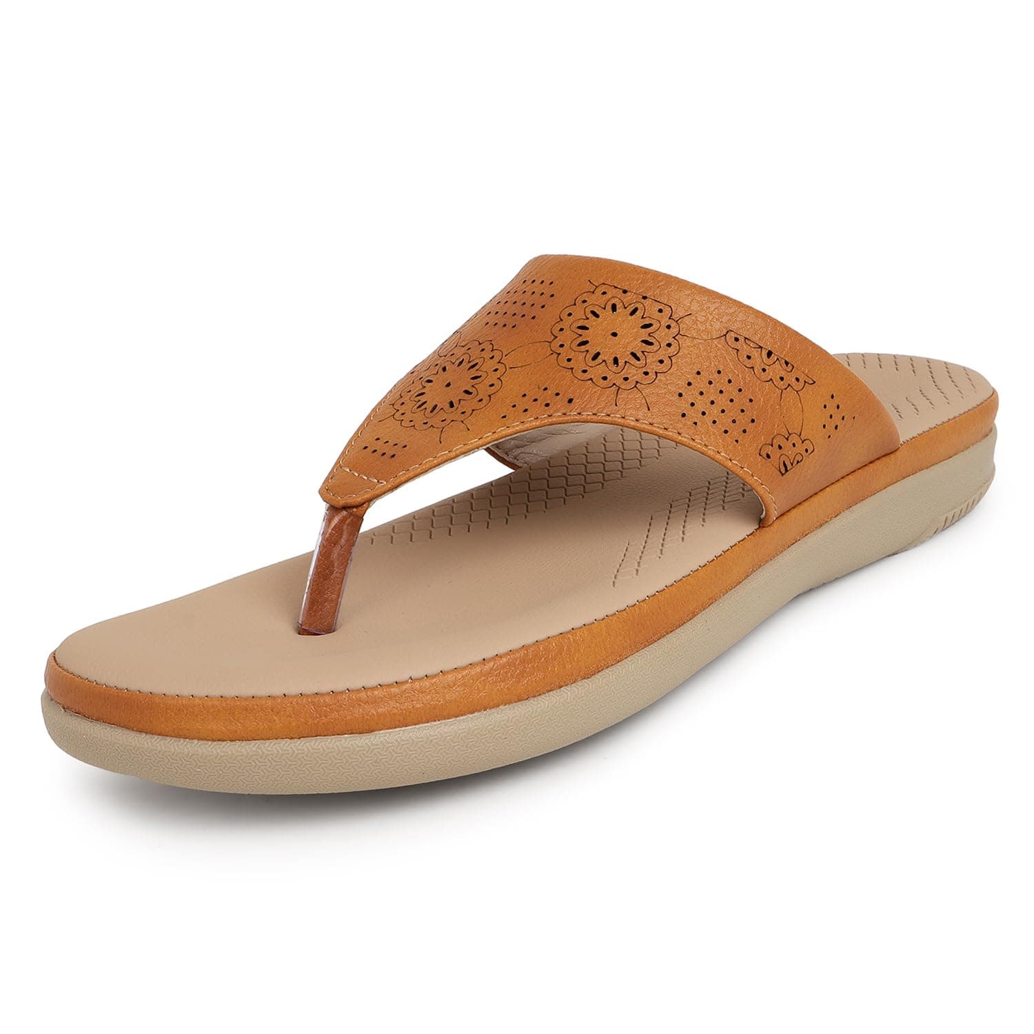 TRASE KP-3C Beige Kohlapuri Slippers for Women - 5 UK