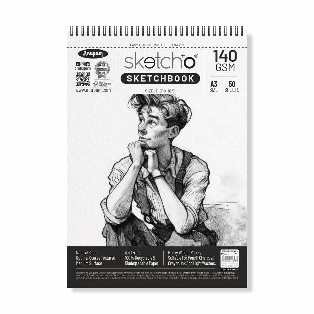 Anupam Sketch-O Sketchbook A3 | 50 Sheets 100 Pages | 140GSM | Durable Acid Free Drawing Paper | Professional-Grade Sheets | Top Spiral-Bound Sketchpad for Artists & Professionals