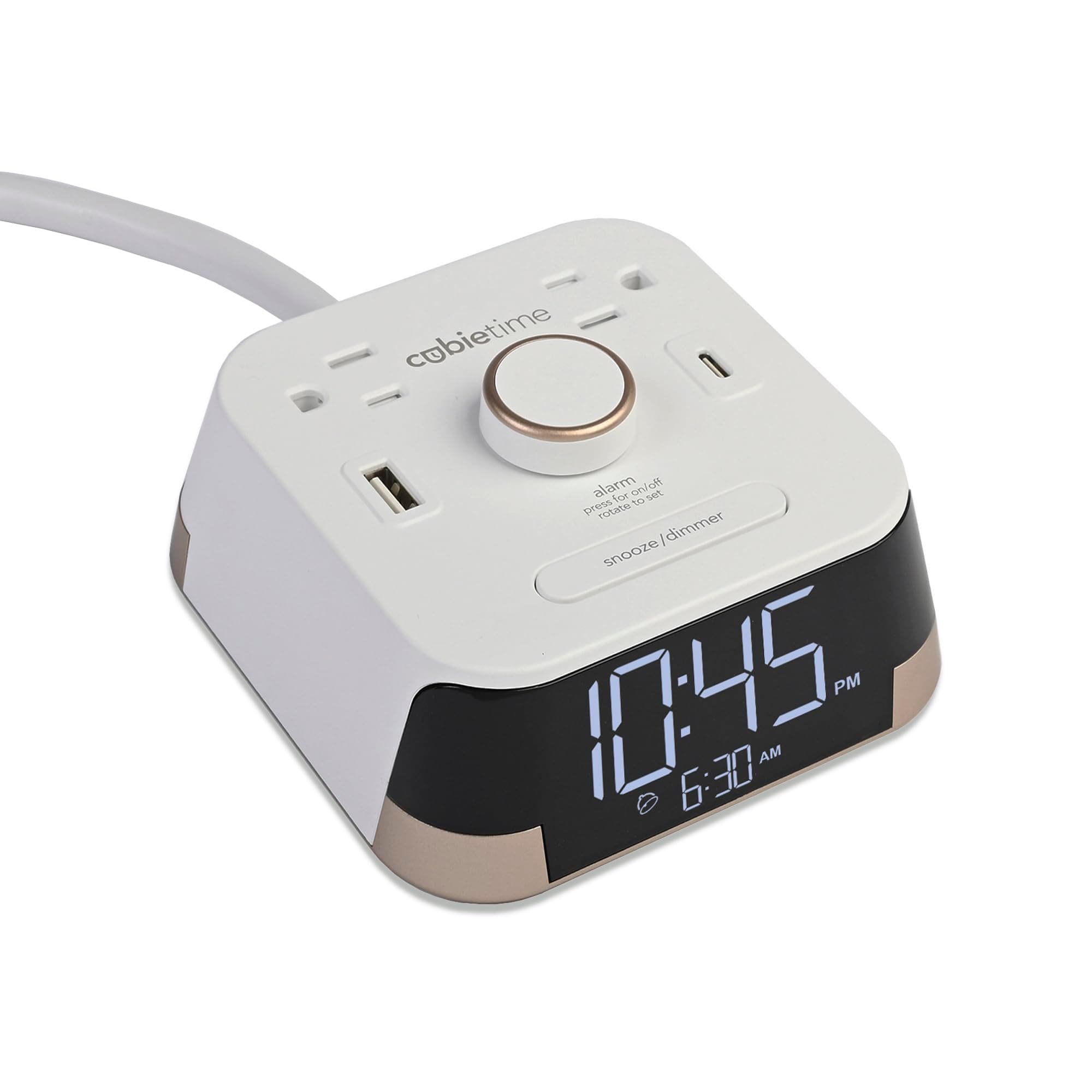CubieTime Alarm Clock Charger w/ 2 USB Ports and 2 Outlets Charging Station White