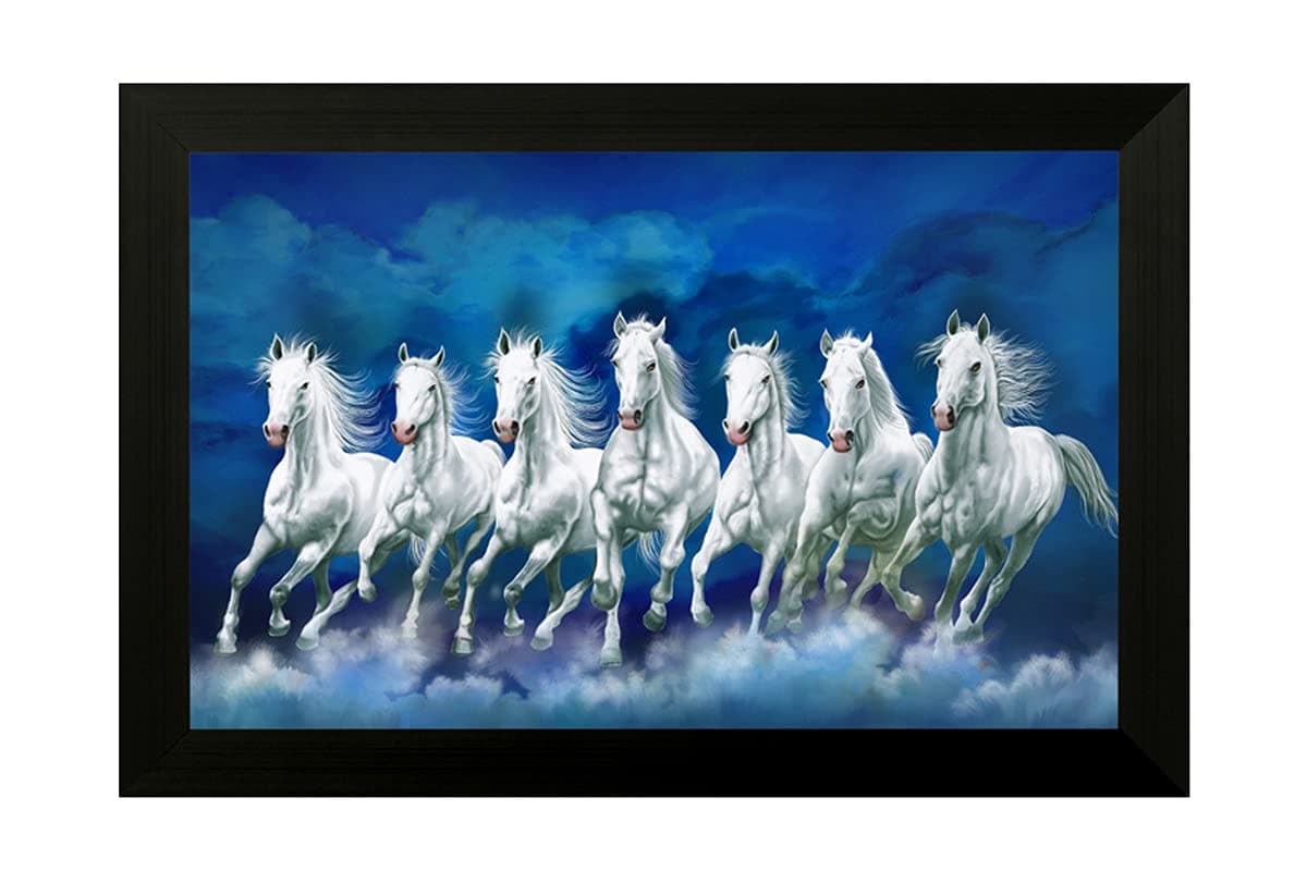 Saf 1 Art of Creations Vastu Seven Running Horses UV Textured Framed Digital Reprint 14 Inch X 20 Inch Painting