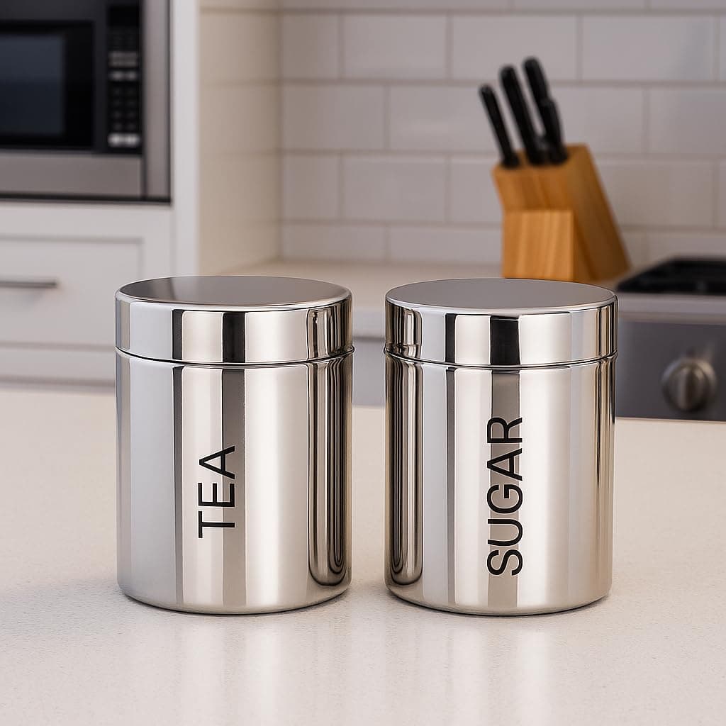 ATROCK Stainless Steel Tea and Sugar Container Set of 2 | Tea and Sugar Canisters 800ml Each | Food Storage Container | Kitchen steel Containers