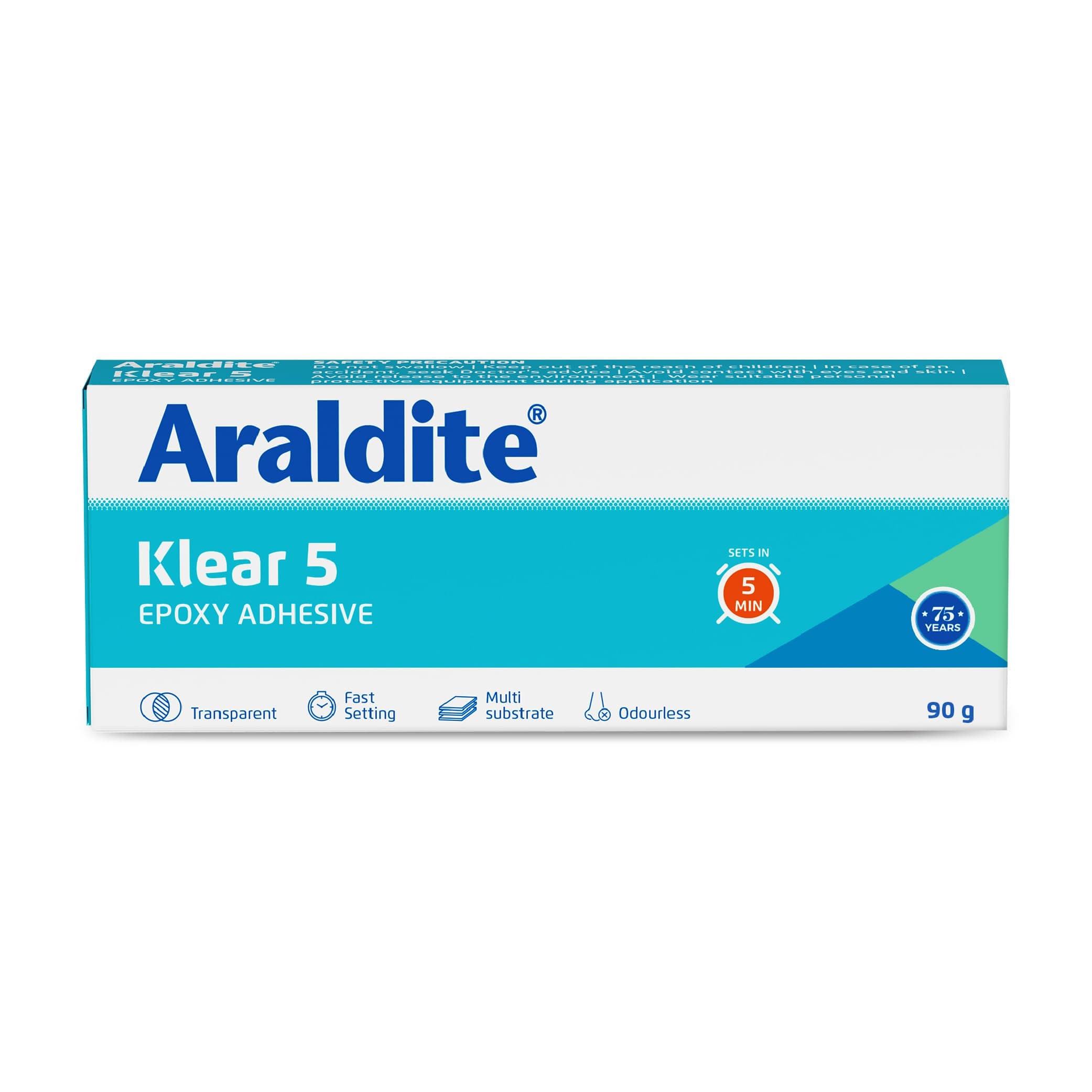 Araldite Adhesive Klear 5, 90g (R & H 45 g), Transparent Epoxy Glue with 5 Mins of set time for quick fix & repair, Ideal as metal, glass, wood for furniture, waterproof.